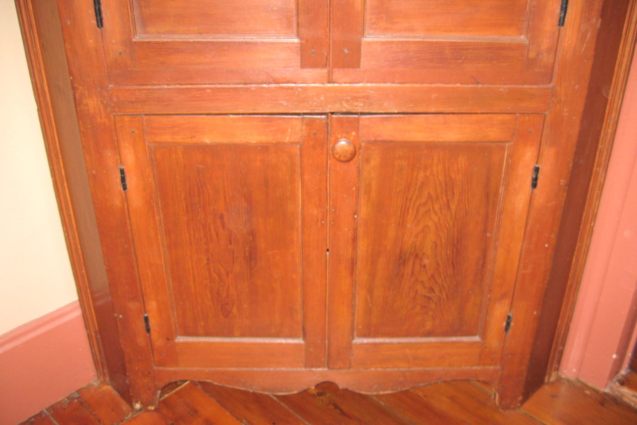 1850s Cherry Corner Cupboard Farm House Rustic Cabinet For Sale 1