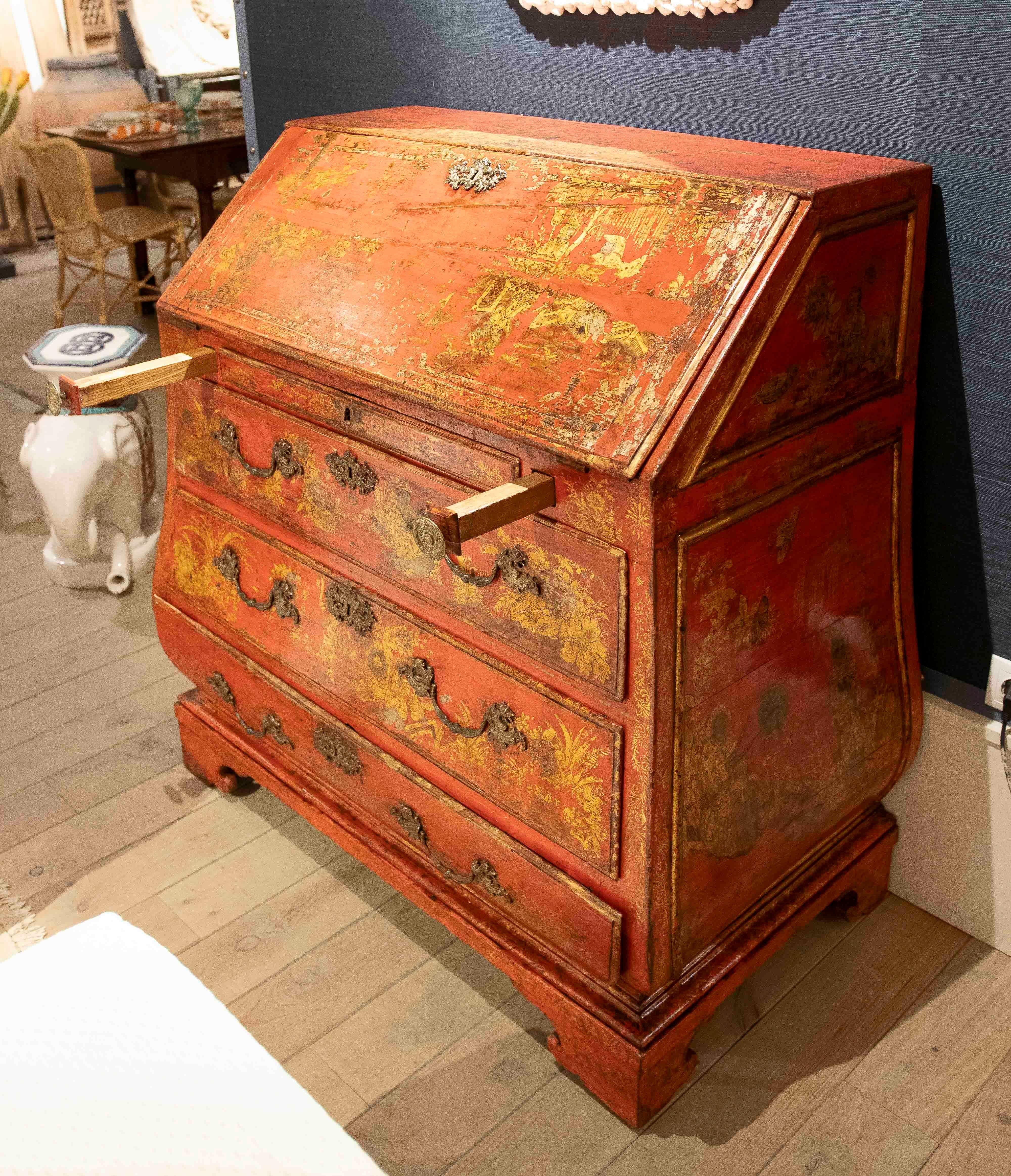 1850s Chinese Lacquered Style Secretaire with Decoration of Traditional Scenes For Sale 7