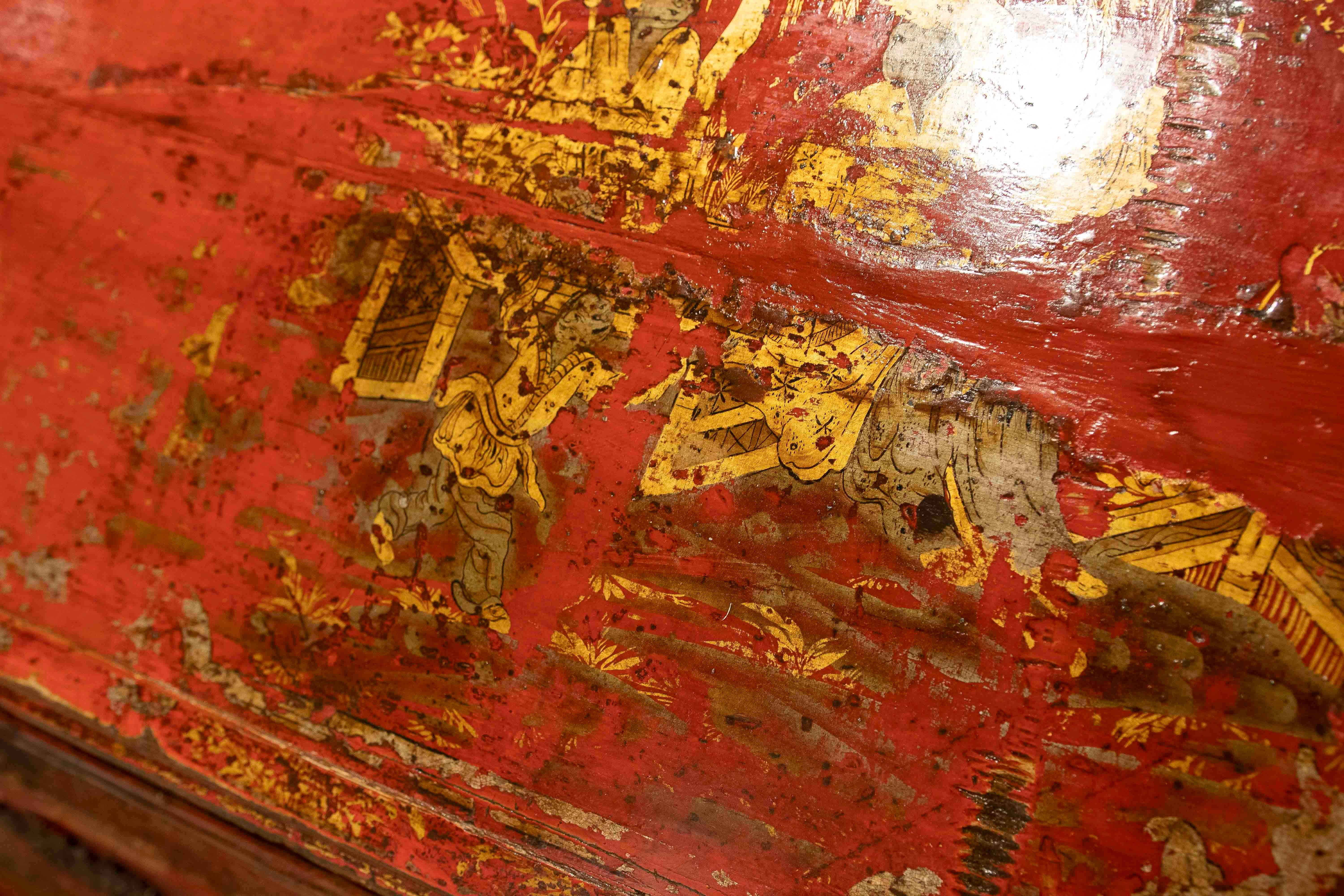 1850s Chinese Lacquered Style Secretaire with Decoration of Traditional Scenes For Sale 8