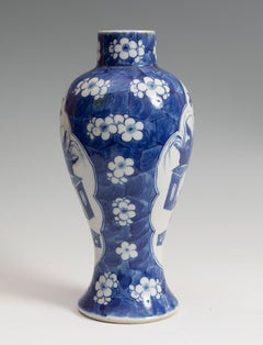 1850s Chinese Ming Style Blue Cobalt Glazed Porcelain with Still Life Vignette