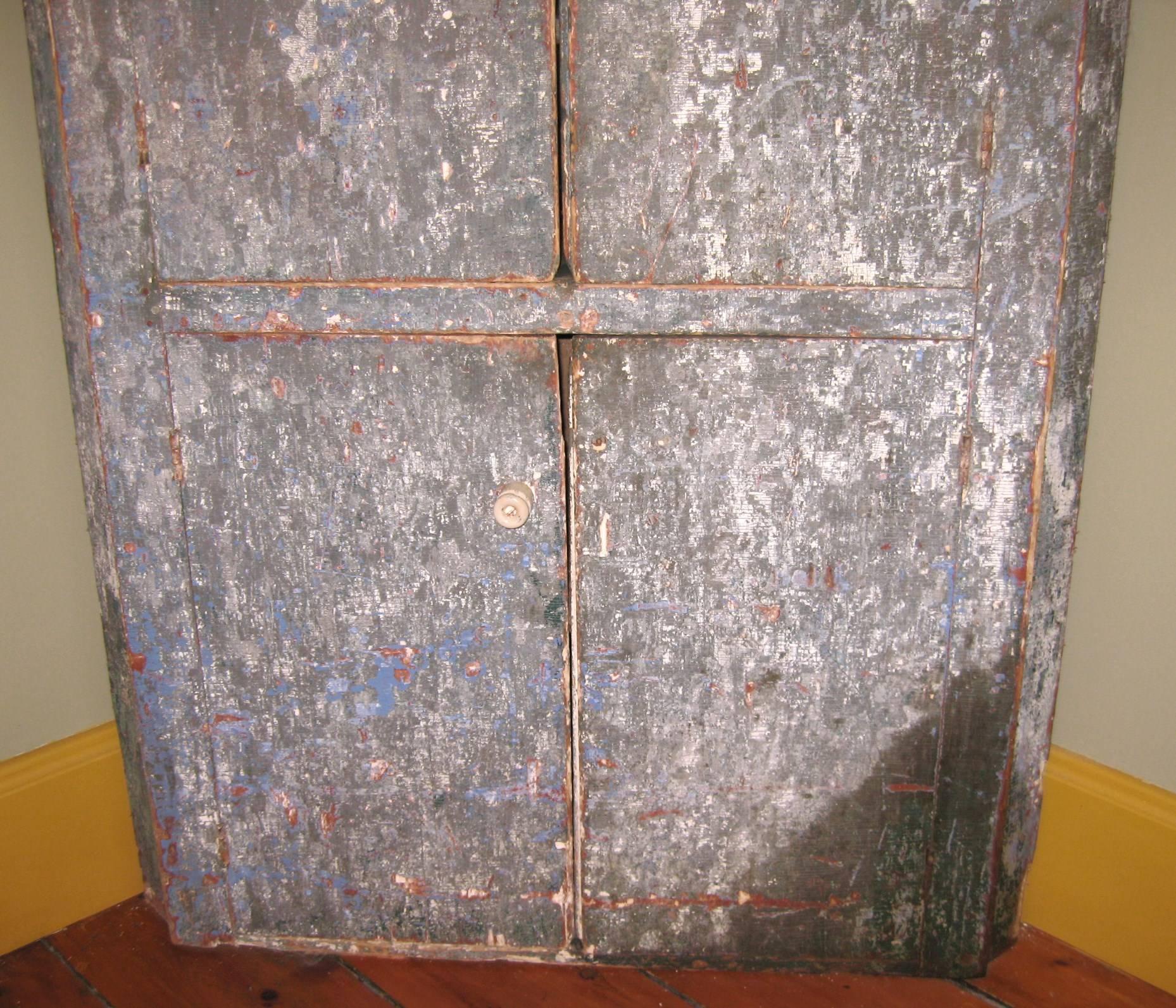 American 1850s Corner Cupboard Rustic Farm House Pine Cabinet For Sale