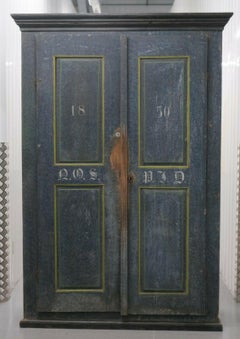 1850's Cupboard Cabinet Original Blue Distress Painted with Stacking Shelfs