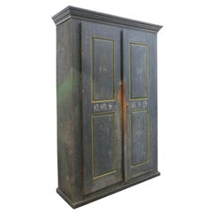1850's Cupboard Cabinet Original Blue Distress Painted with Stacking Shelfs