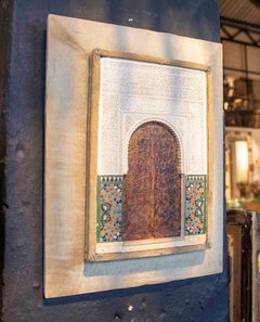 1850s Decorative Model with a Mudejar Door Carved in Stucco and a Velvet Frame