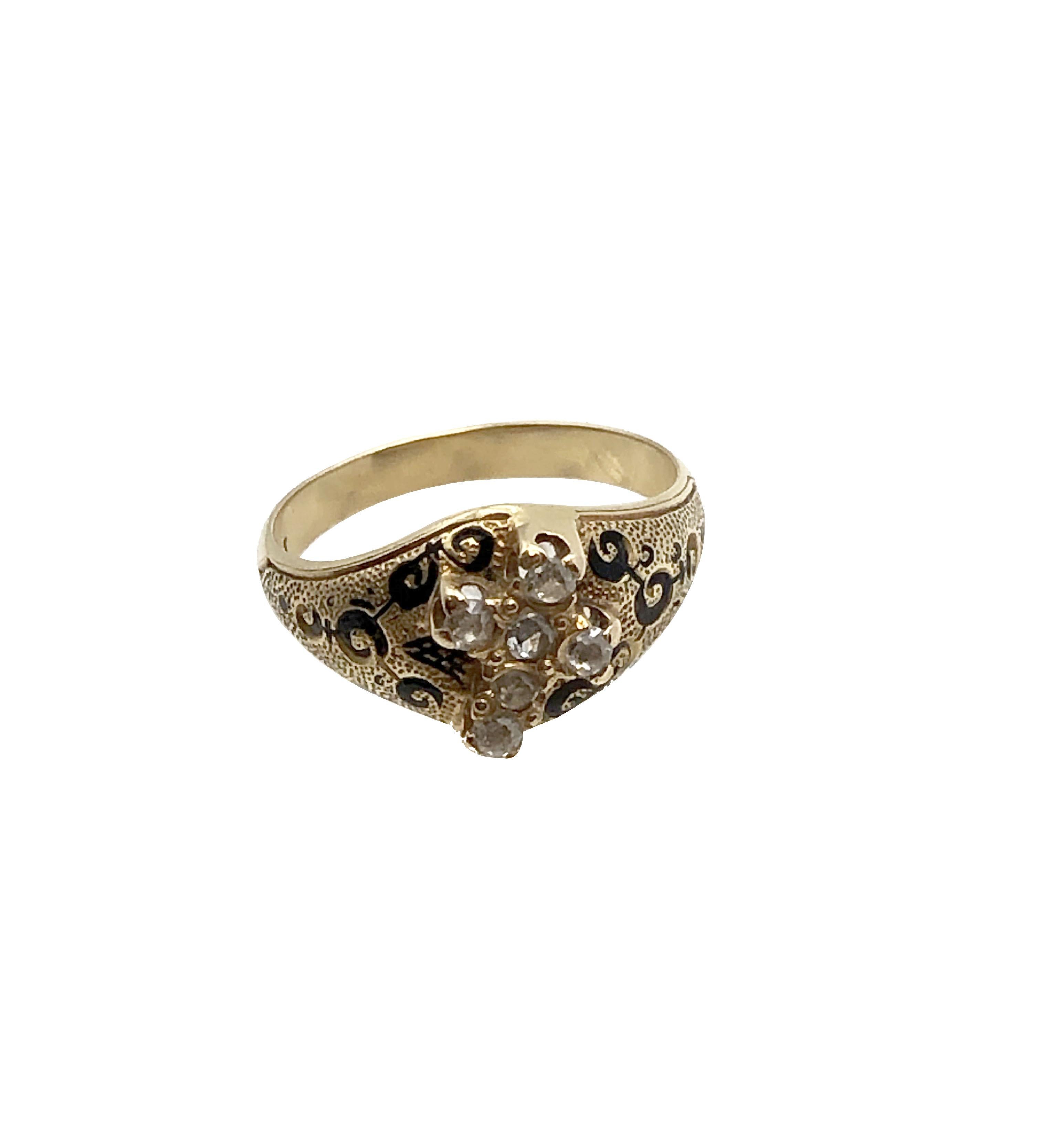 1850er frühviktorianischer Gold Emaille und Diamanten Kreuz Form Ring (Viktorianisch) im Angebot