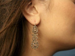 1850s English Early Victorian Rose Cut Diamond Silver Gold Drop Earrings
