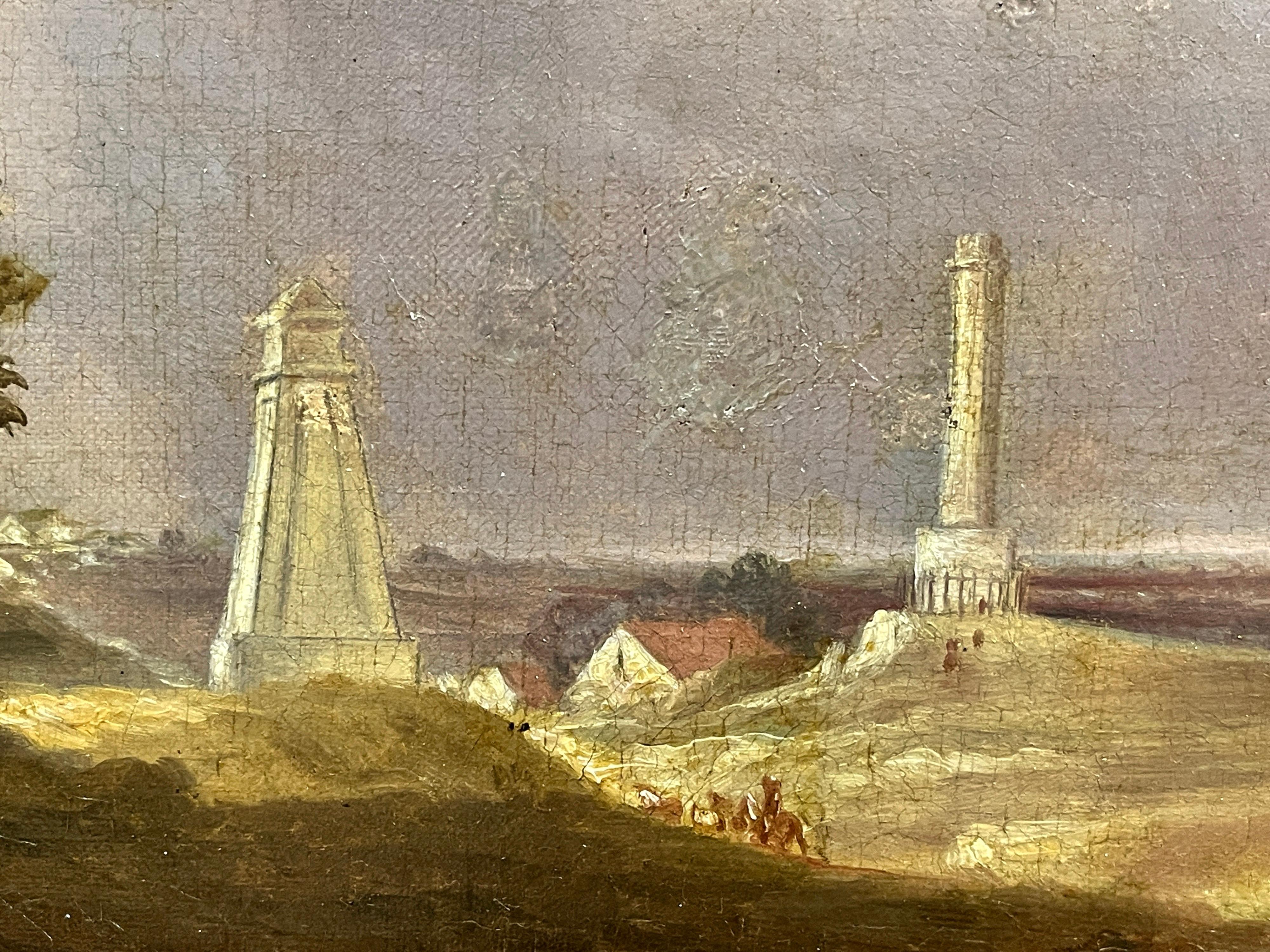 Waterloo Battlefield with 3 Monuments - Butte du Lion, Antique Oil Painting For Sale 4