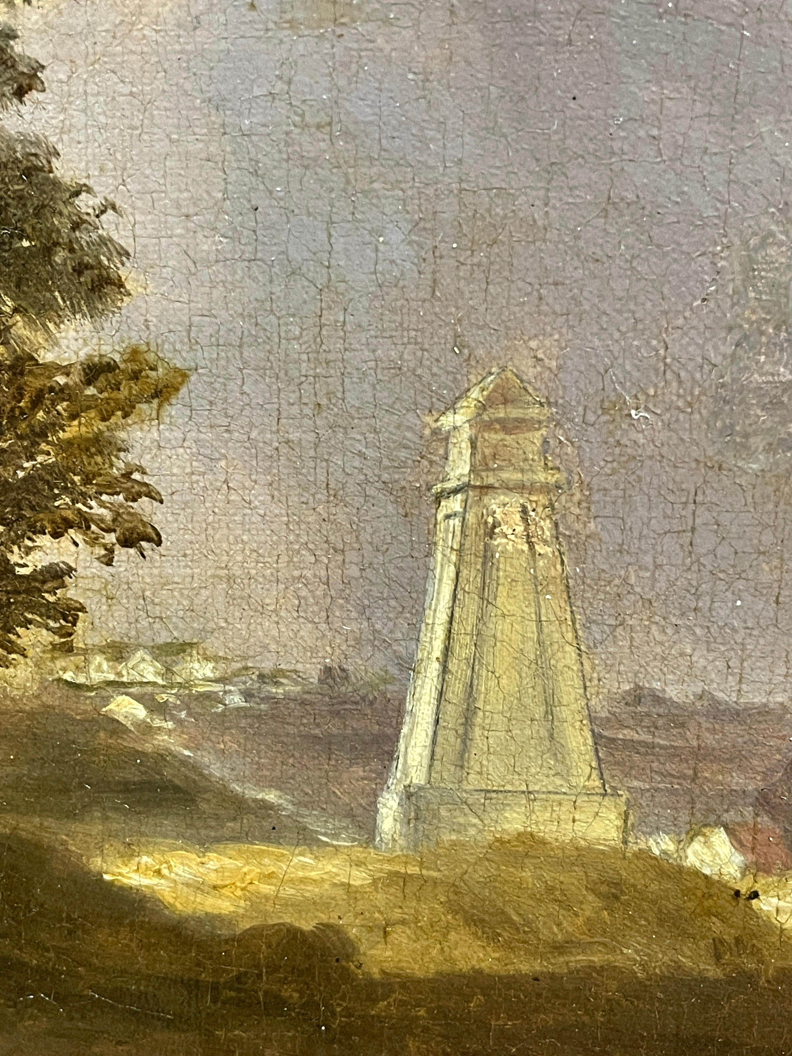 Waterloo Battlefield with 3 Monuments - Butte du Lion, Antique Oil Painting For Sale 6
