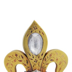 1850's French 18 Karat Yellow Gold & Rose Cut Diamond Fleur-de-Lis Brooch