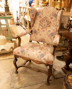 1850s French Armchair in Carved Oak, Newly Upholstered in an Antique Floral Styl