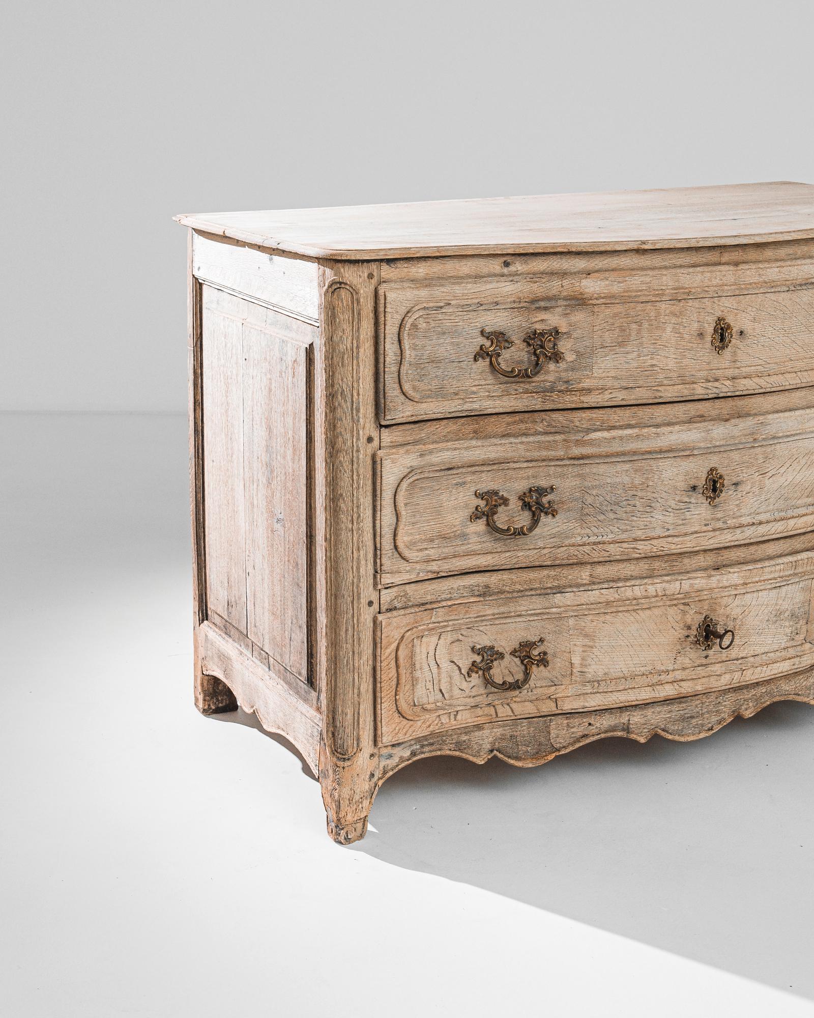 Brass 1850s French Bleached Oak Chest of Drawers