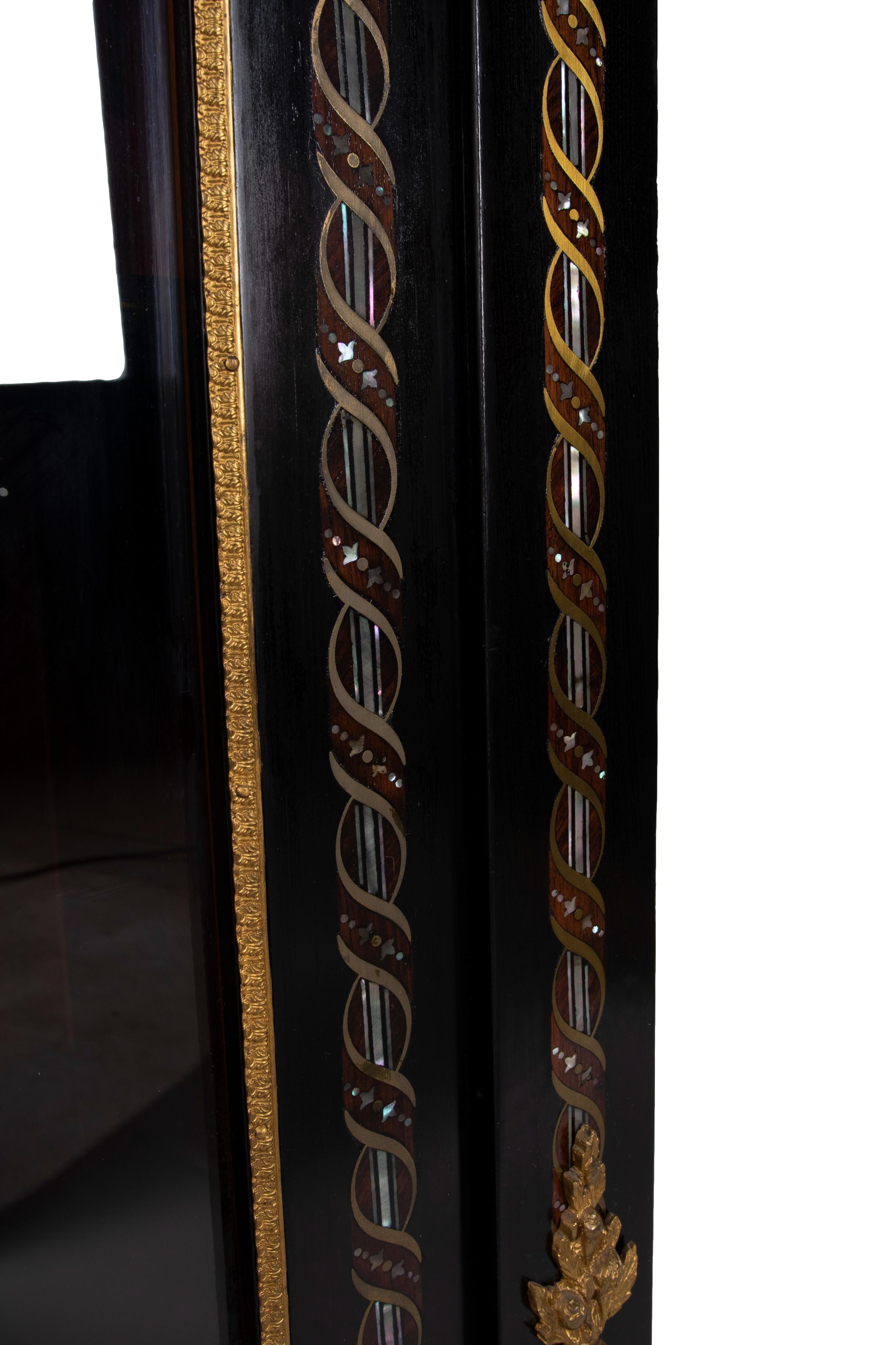 1850s French Ebonized Wood Pier Cabinet w/ Gilt Bronze & Mother of Pearl Inlay For Sale 8