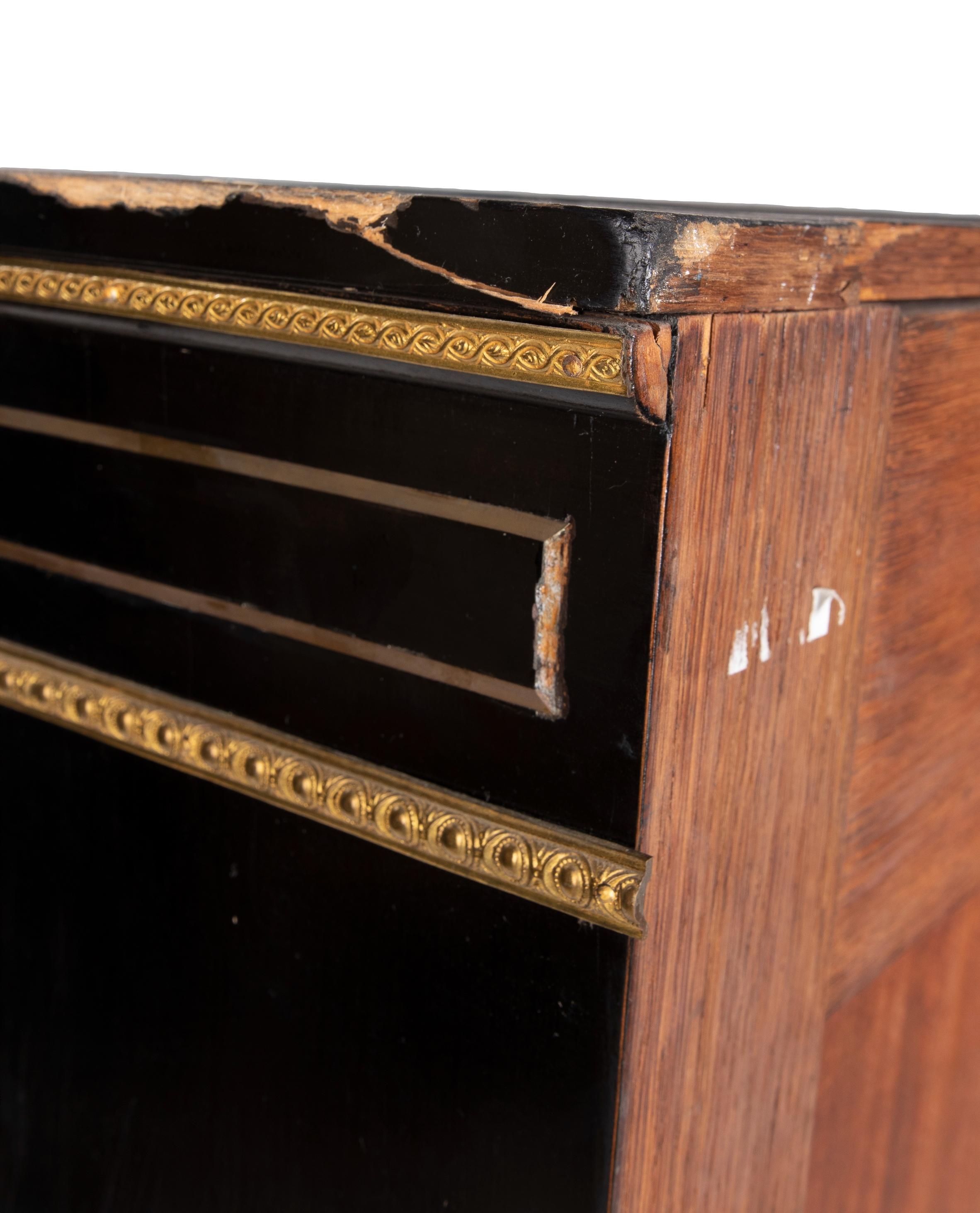 1850s French Ebonized Wood Pier Cabinet w/ Gilt Bronze & Mother of Pearl Inlay For Sale 12