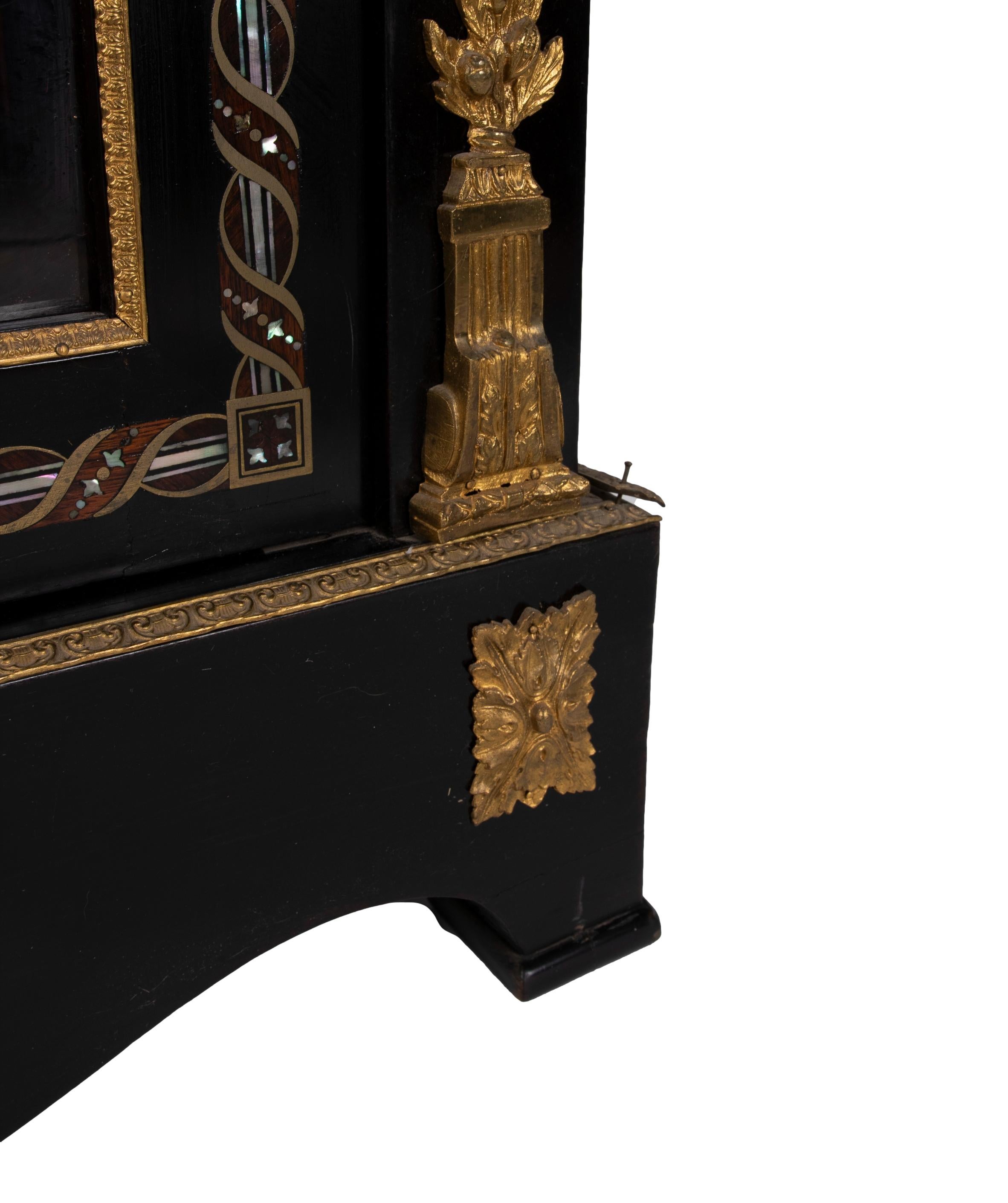 1850s French Ebonized Wood Pier Cabinet w/ Gilt Bronze & Mother of Pearl Inlay For Sale 3