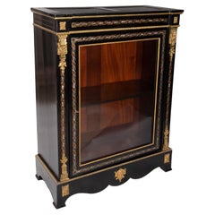 1850s French Ebonized Wood Pier Cabinet w/ Gilt Bronze & Mother of Pearl Inlay