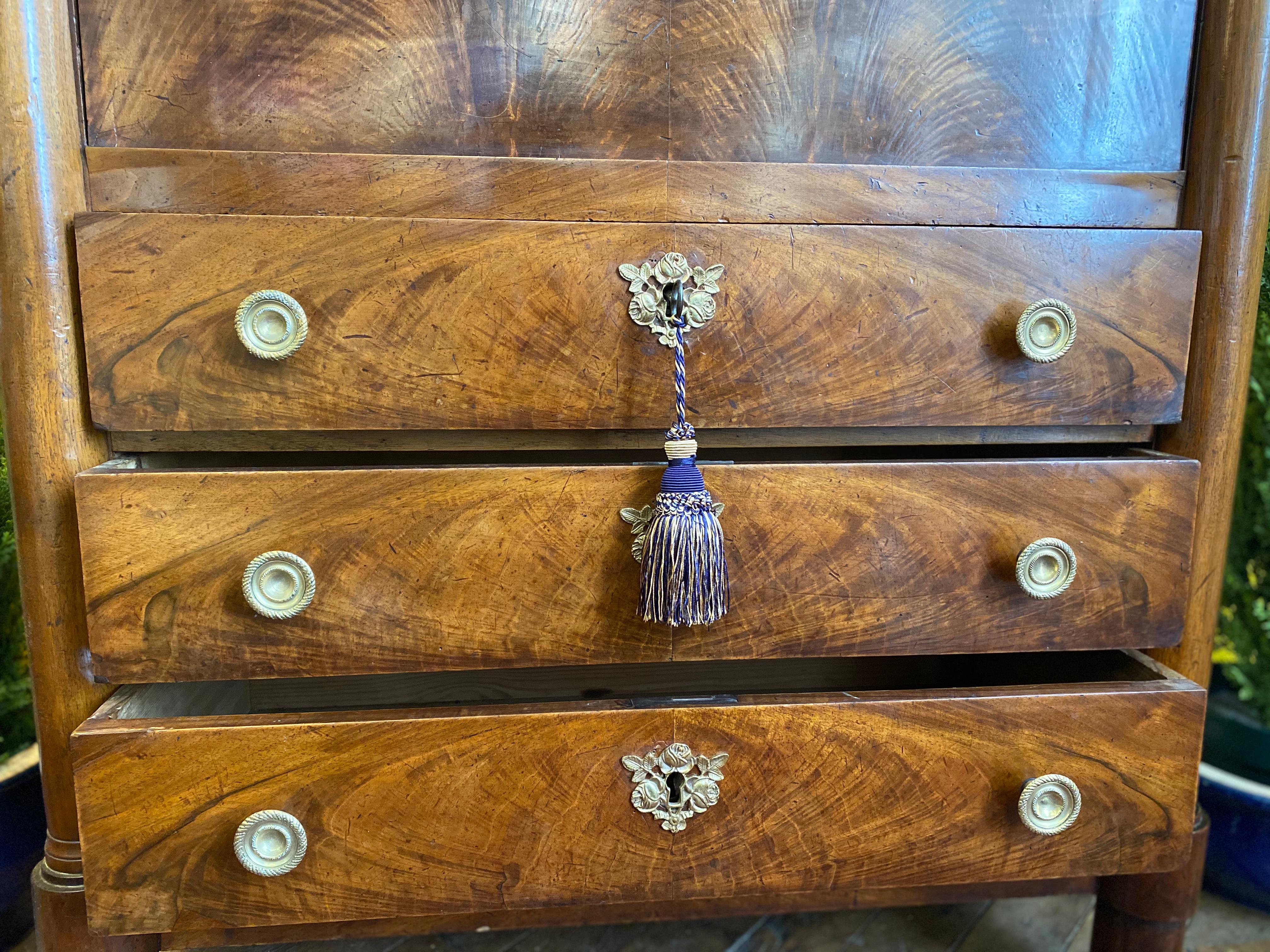 1850s French Empire Secretaire a Abattant Brul Mahogany Secretary Desk 7