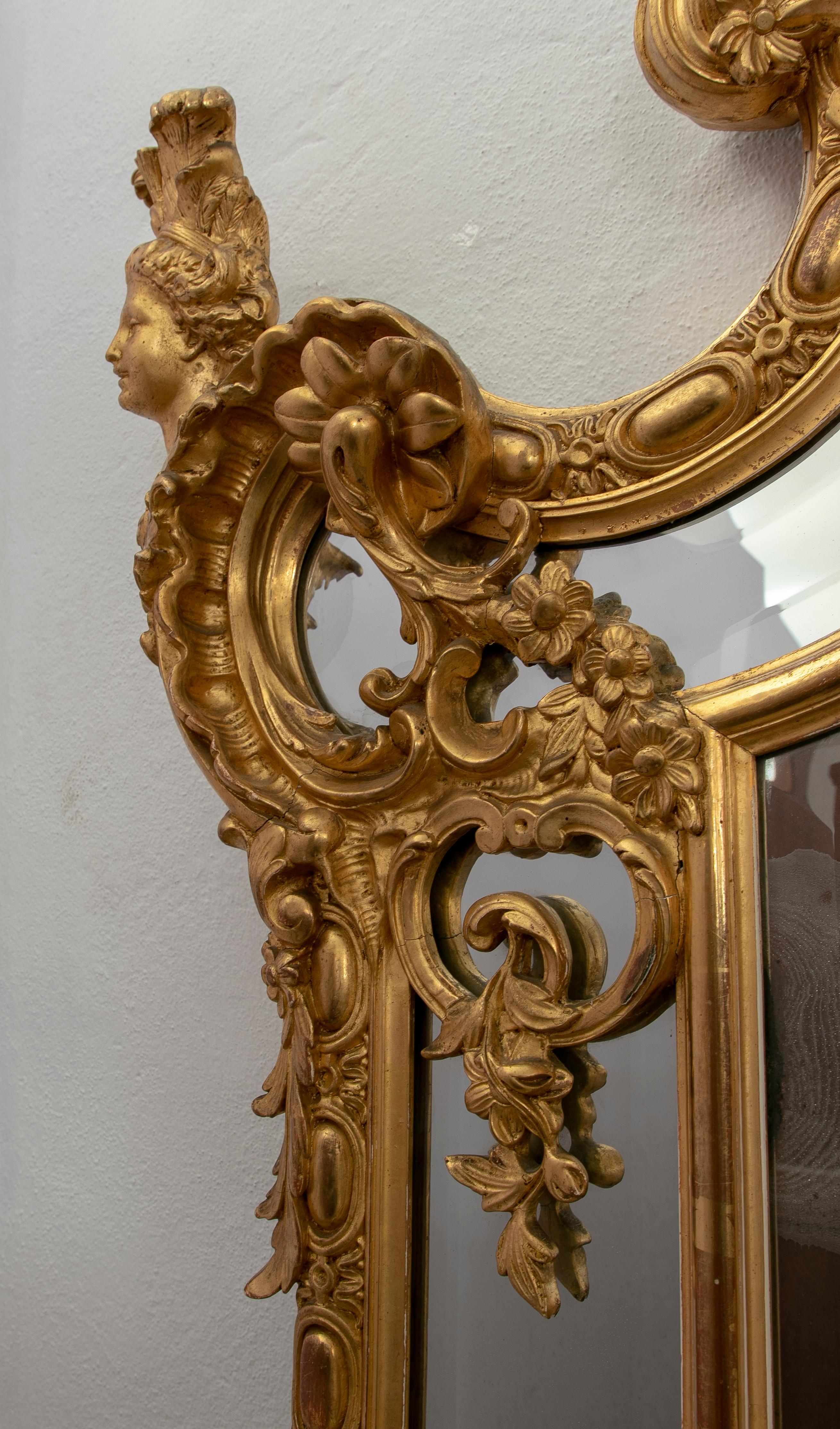 1850s French Gold Giltwood Wall Mirror w/ Acanthus Leaf Scrolls Decoration 2