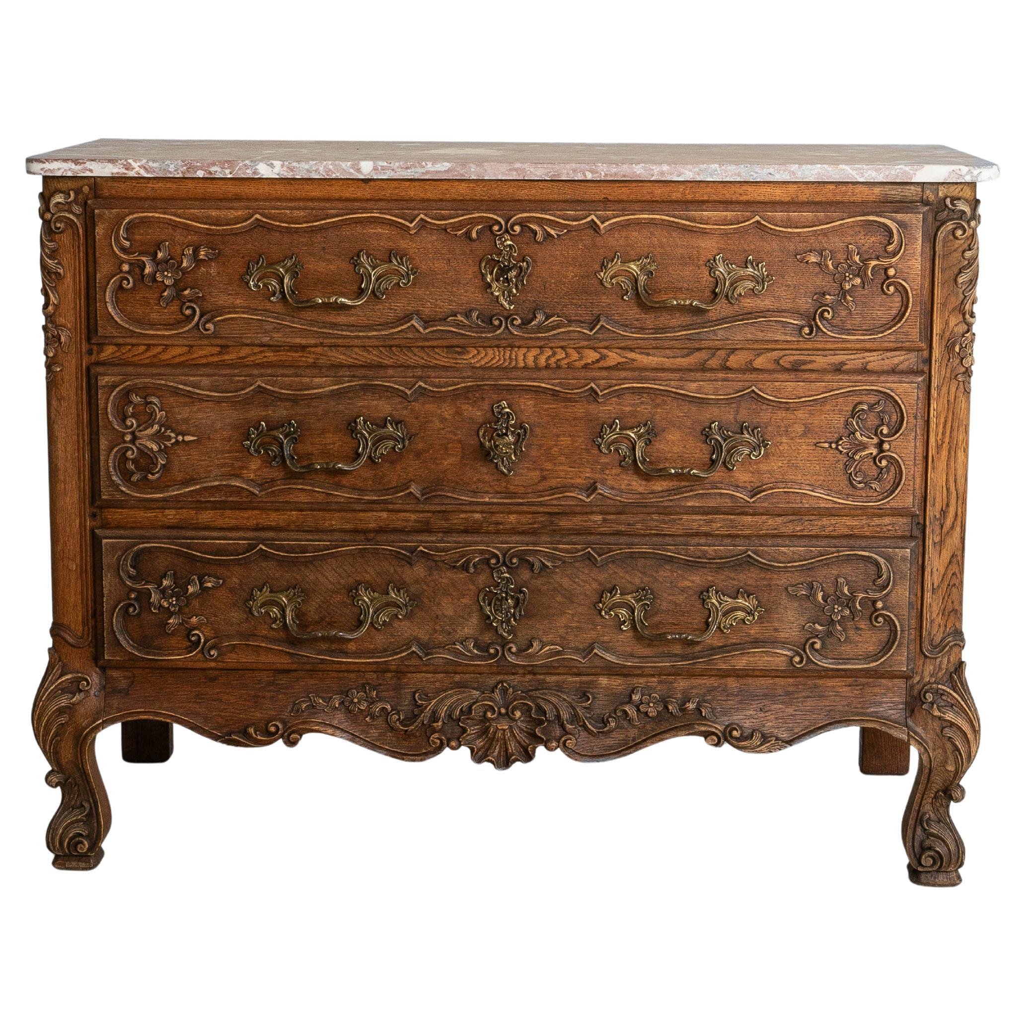 1850s French Louis XV Chest of Drawers With Marble Top