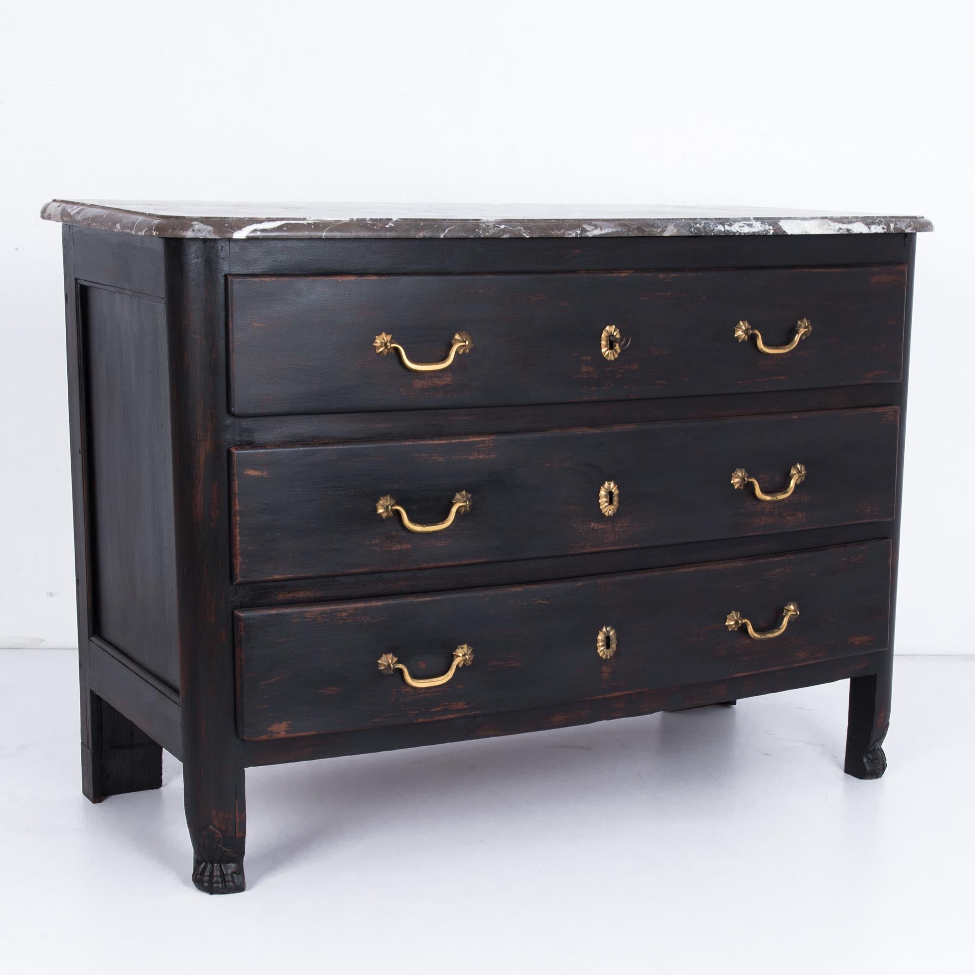 French Provincial 1850s French Wood and Marble Chest of Drawers