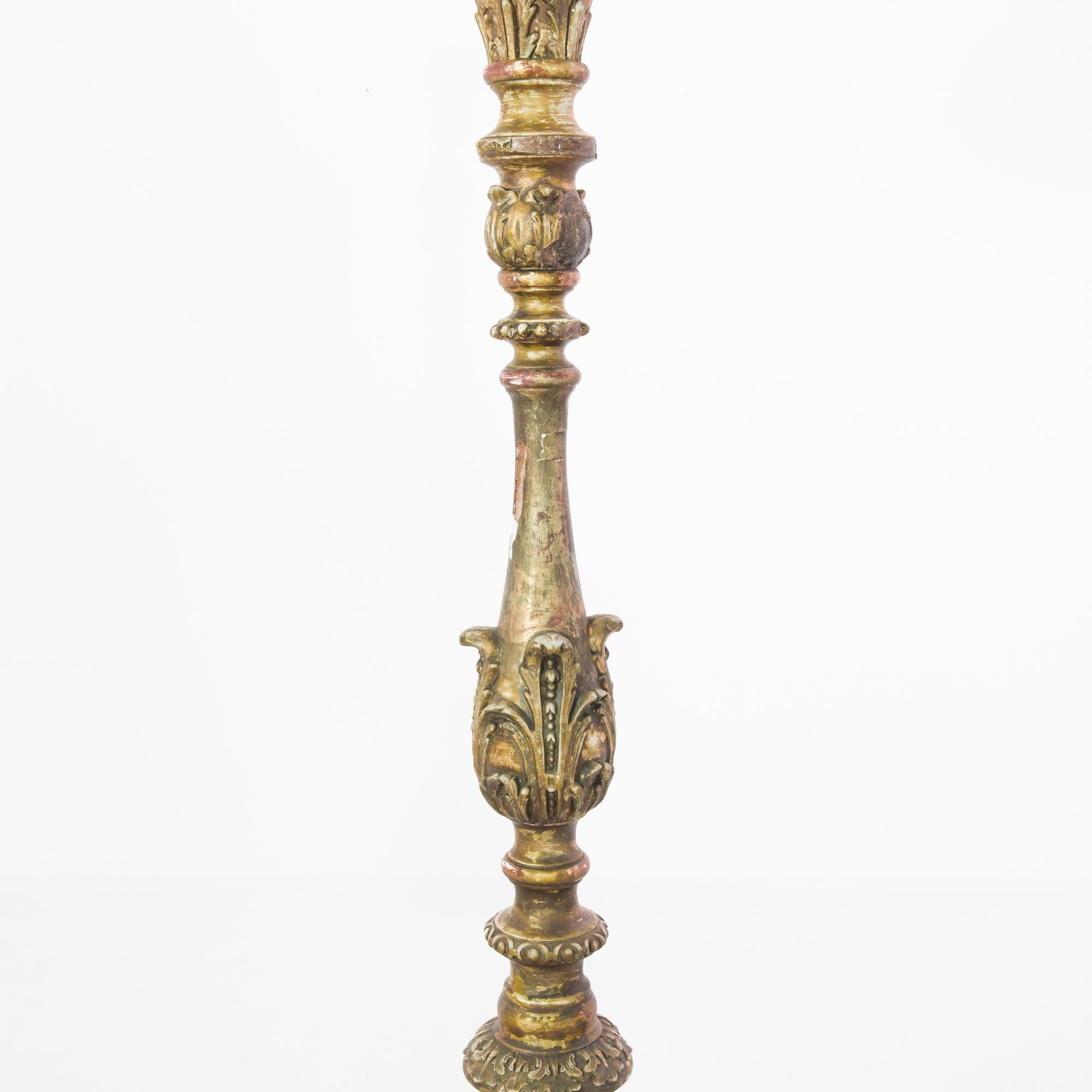 French Provincial 1850s French Wood Patinated Floor Lamp