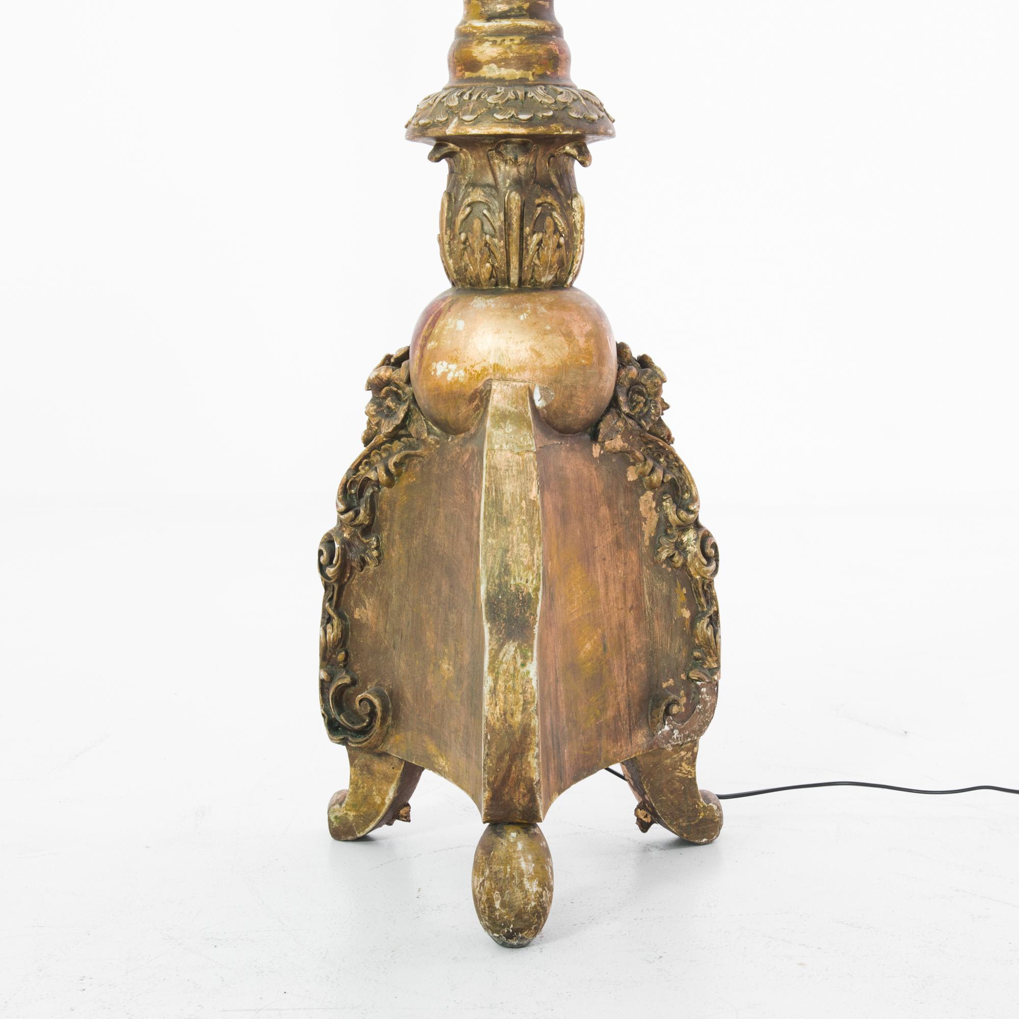 1850s French Wood Patinated Floor Lamp In Good Condition In High Point, NC