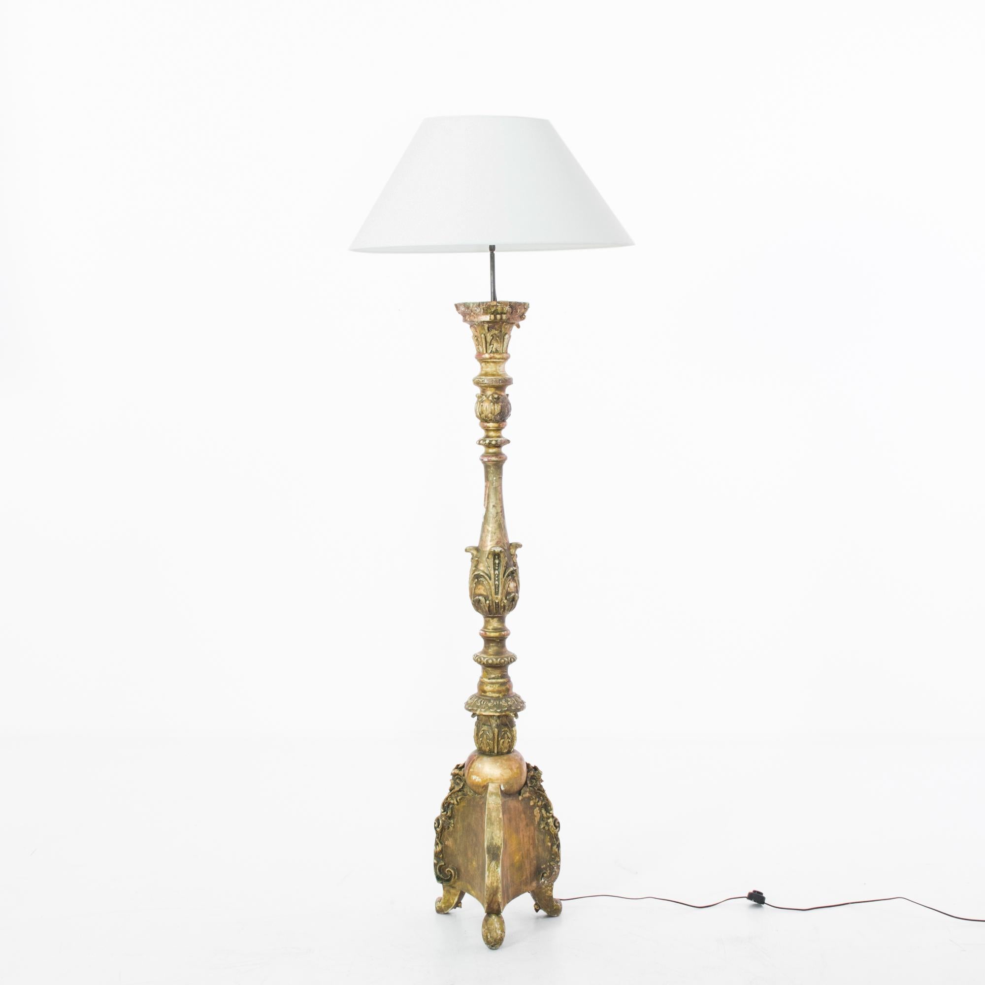 19th Century 1850s French Wood Patinated Floor Lamp