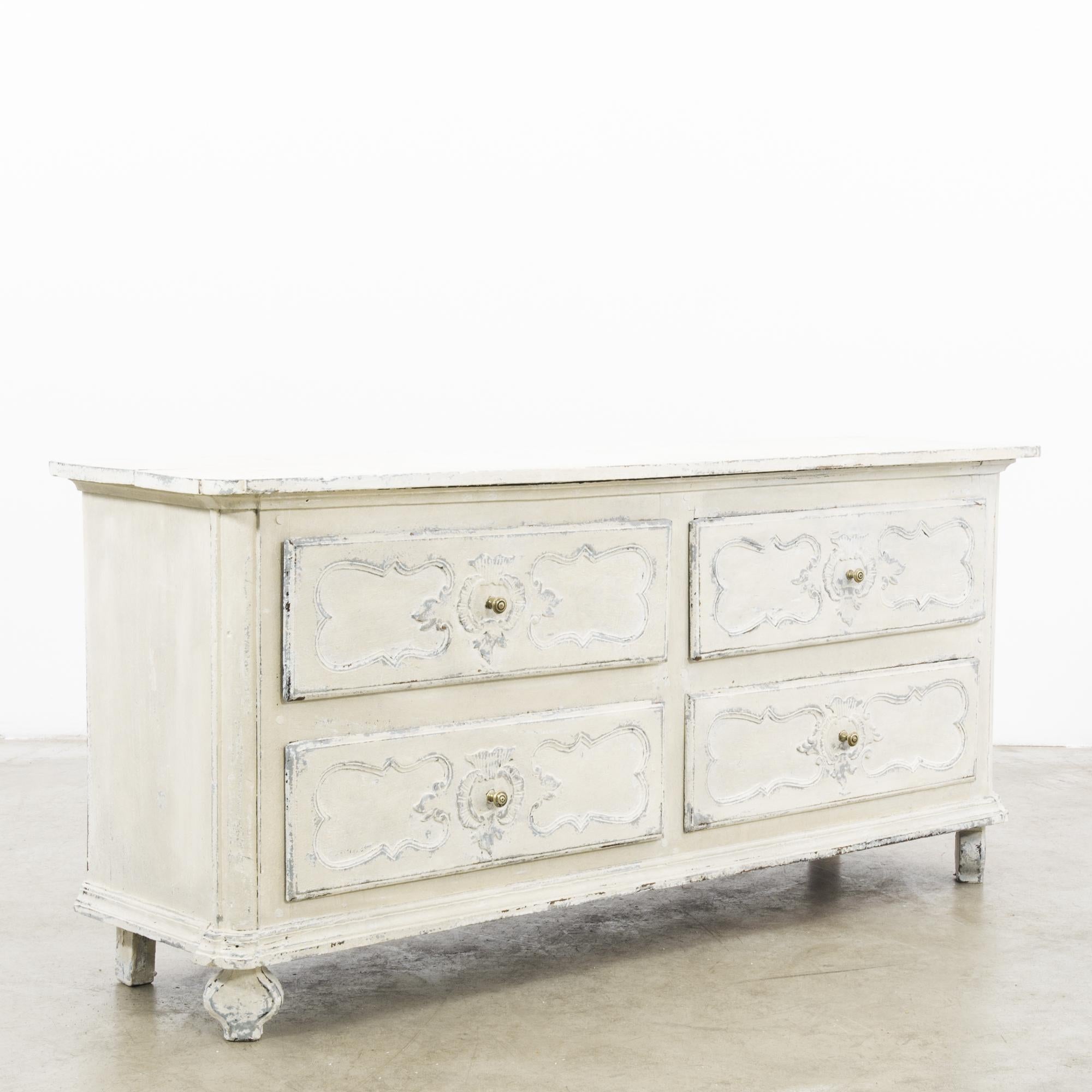 1850s French Wooden White Patinated Chest of Drawers In Good Condition In High Point, NC