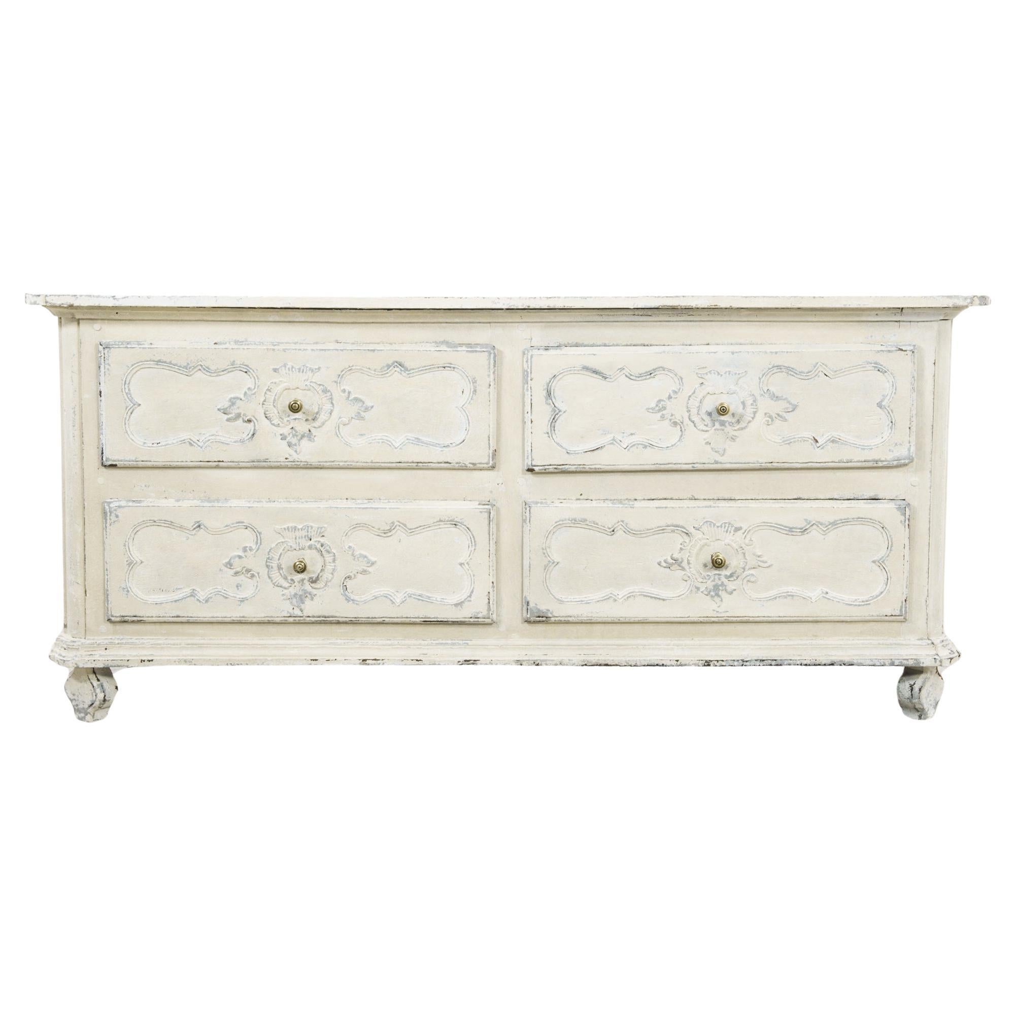 1850s French Wooden White Patinated Chest of Drawers