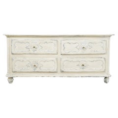 Antique 1850s French Wooden White Patinated Chest of Drawers