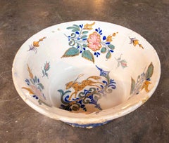 1850s Glazed Manises Ceramic Bbasin with a Central Horse and Floral Decoration