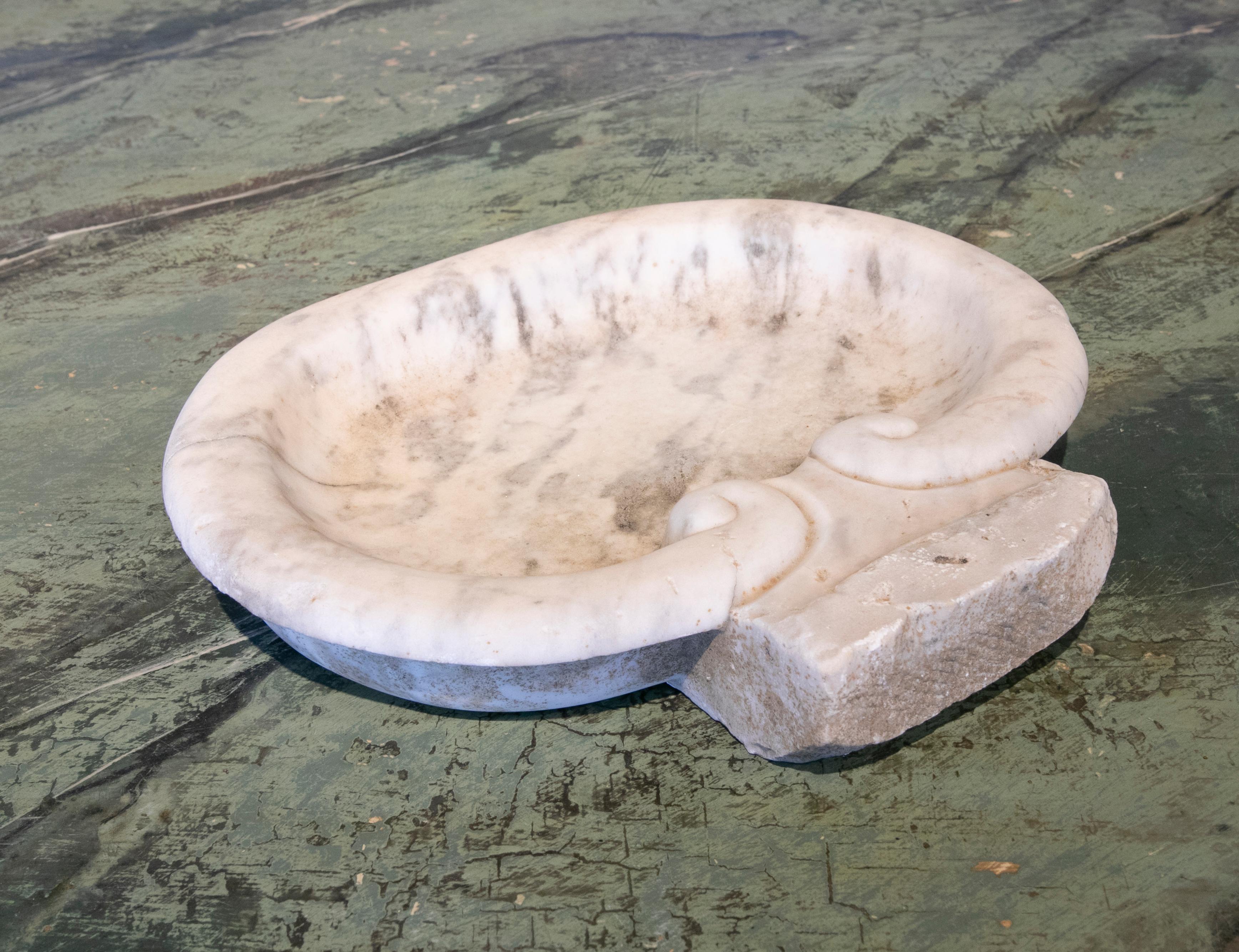 19th Century 1850s Hand-Carved Marble Shell of Holy Water For Sale