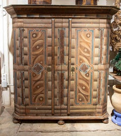 1850s Hand Painted Antique Northern European Wooden Cabinet with Design
