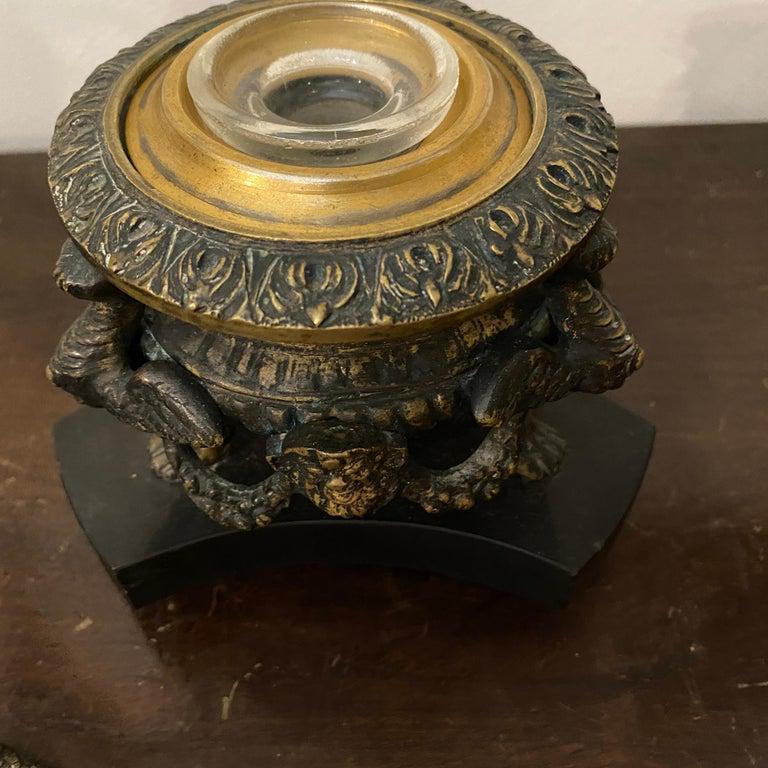 1850s High Quality Bronze and Black Marble Italian Inkwell For Sale 1