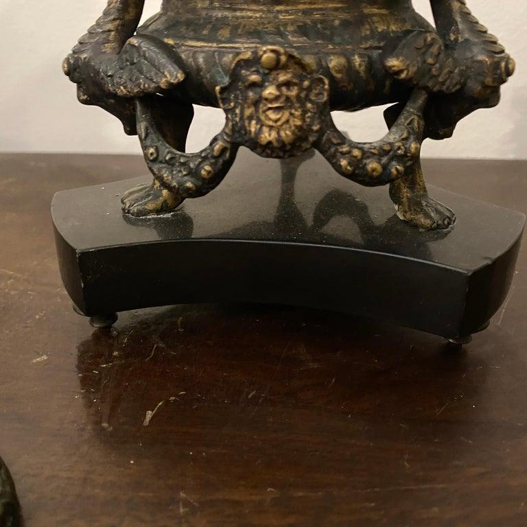 1850s High Quality Bronze and Black Marble Italian Inkwell For Sale 2