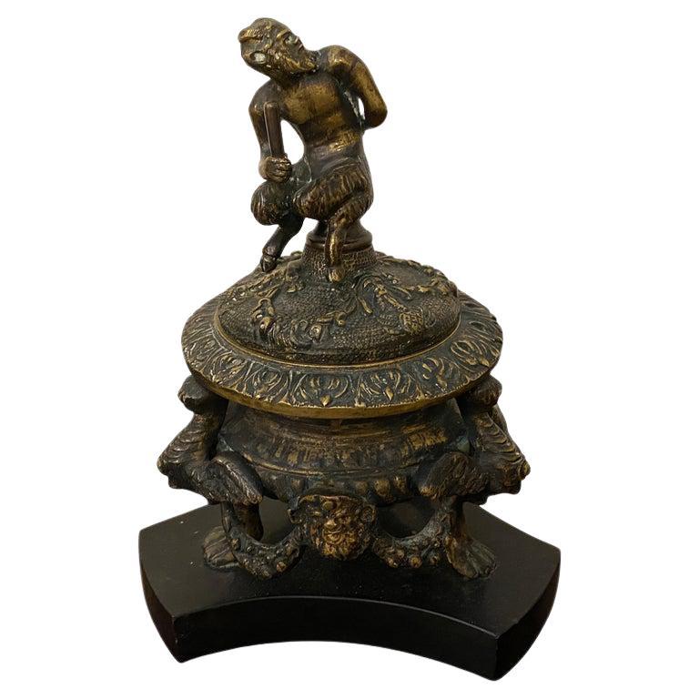1850s High Quality Bronze and Black Marble Italian Inkwell For Sale