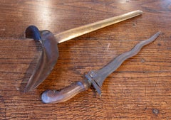 1850s Indonesian Kris Ceremonial Dagger with Brass and Wood Sheath