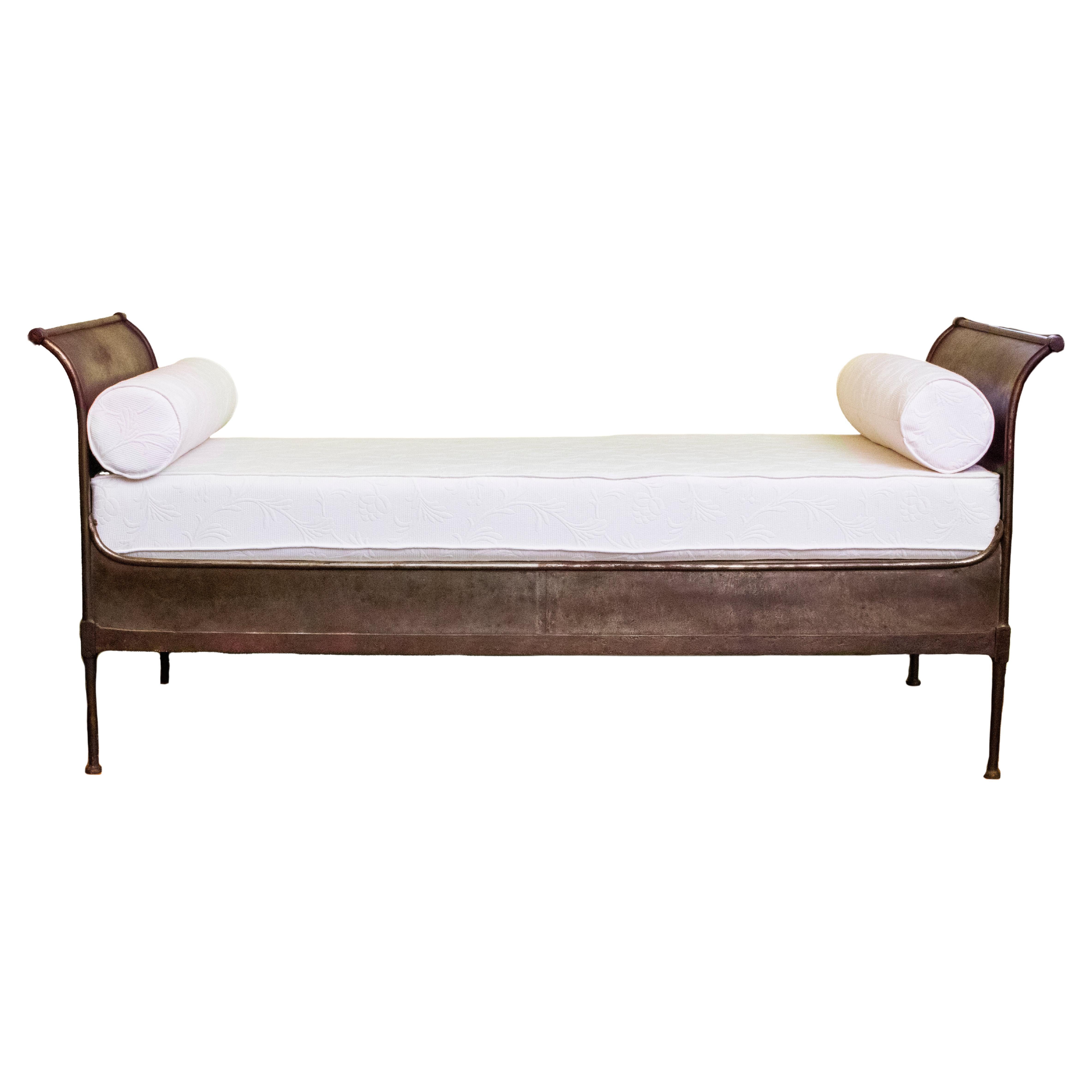 1850s Iron Daybed with New Mattress and Upholstery