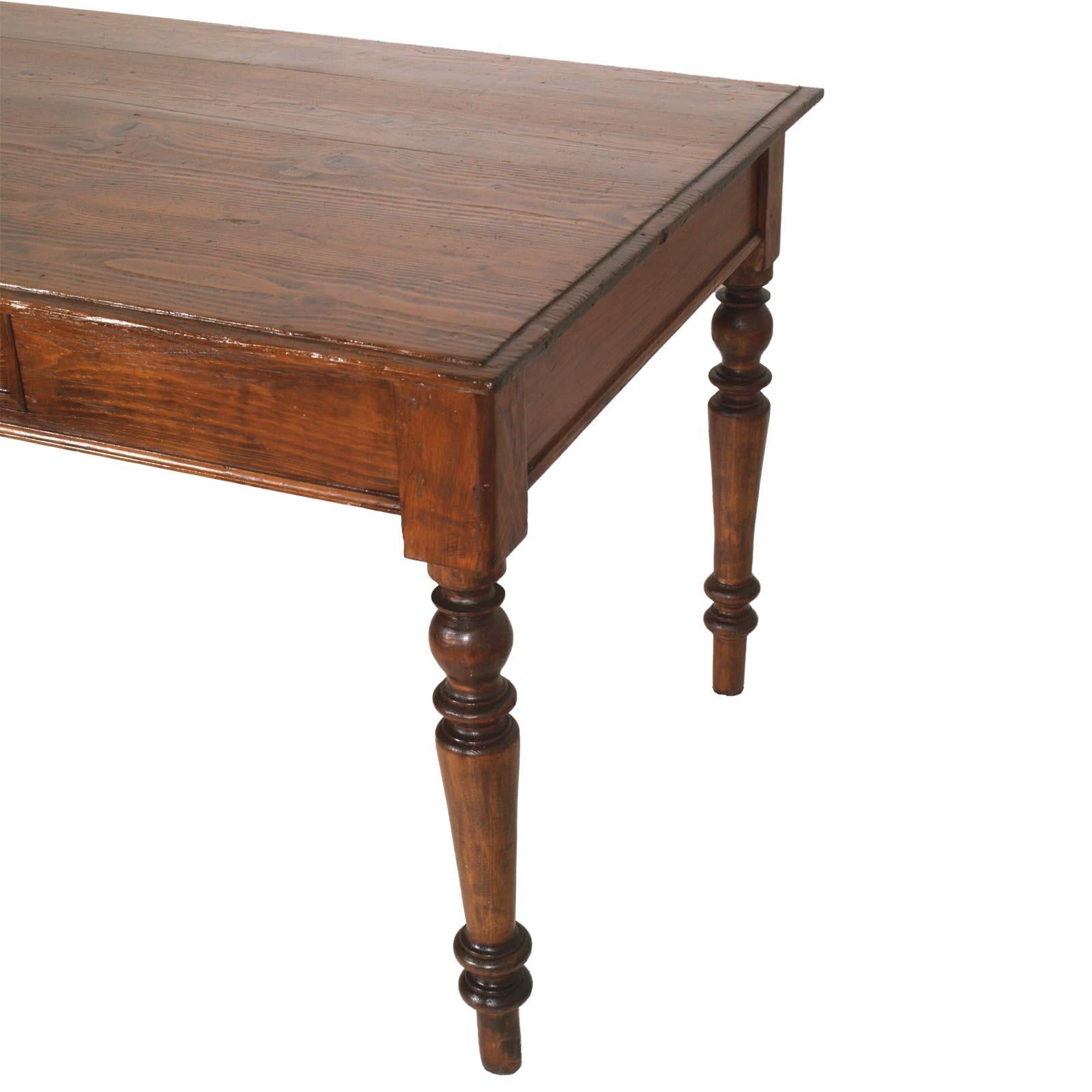 Neoclassical Revival 1850s Italian Country Neoclassic Rustic Table Desk, One Drawer, Wax-Polished For Sale