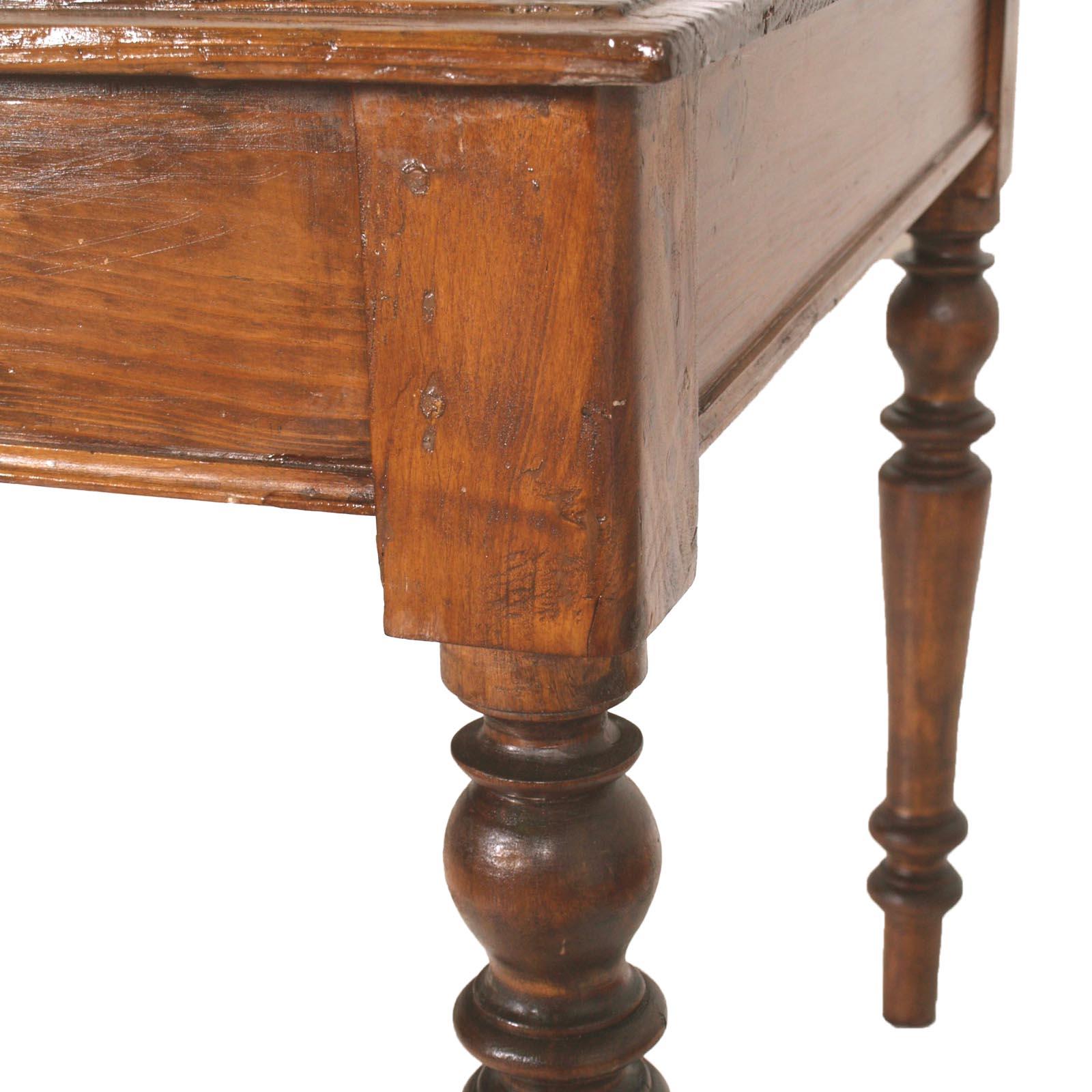 1850s Italian Country Neoclassic Rustic Table Desk, One Drawer, Wax-Polished In Good Condition For Sale In Vigonza, Padua