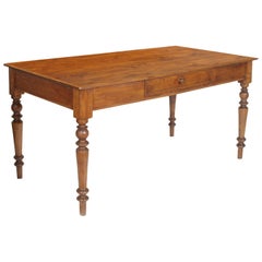 1850s Italian Country Neoclassic Rustic Table Desk, One Drawer, Wax-Polished