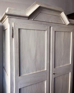 1850s Italian Tuscan Wardrobe Shabby White with Two Doors in Poplar and Fir