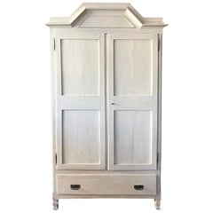 Antique 1850s Italian Tuscan Wardrobe Shabby White with Two Doors in Poplar and Fir