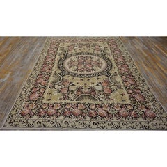 1850s Ivory Pink Antique Besserabian Kilim Flatweave Carpet Floral Medallion Rug