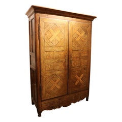 1850s Large French Oak Cabinet with Original Bronze Inlays and Hardware