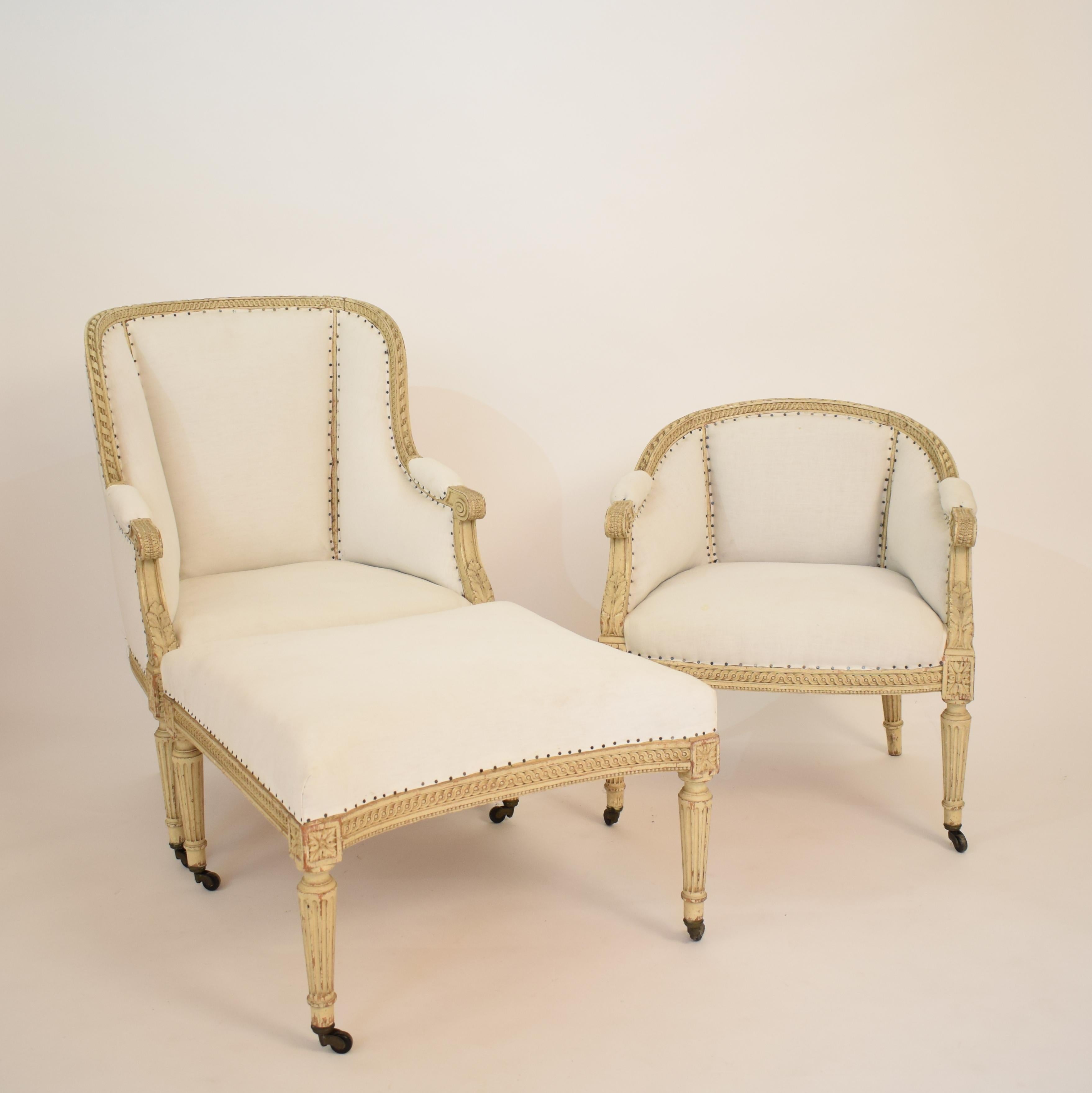 1850s Louis XVI Style Duchesse Brisee in Original Lacquer and Re-Upholstered 4