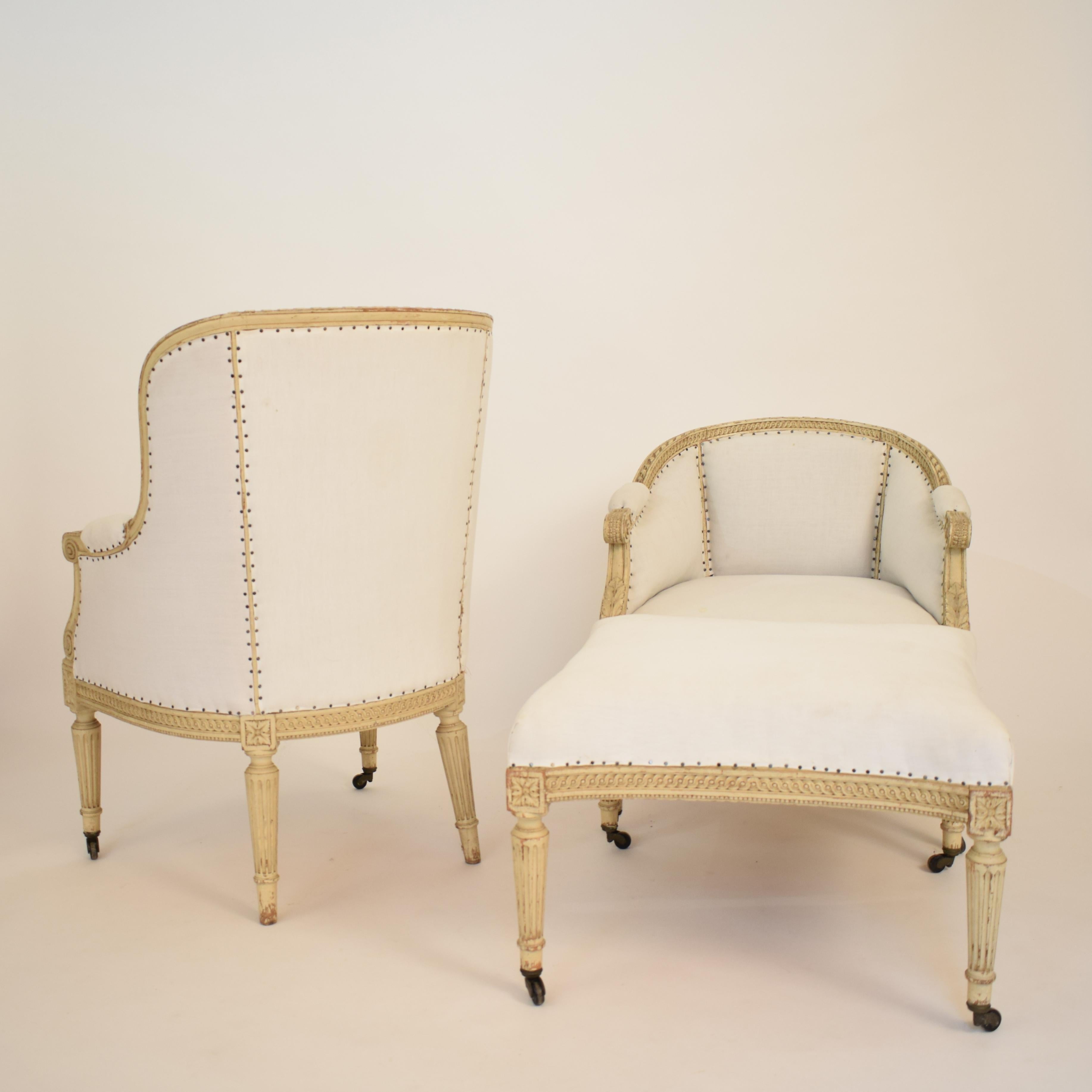 1850s Louis XVI Style Duchesse Brisee in Original Lacquer and Re-Upholstered 5