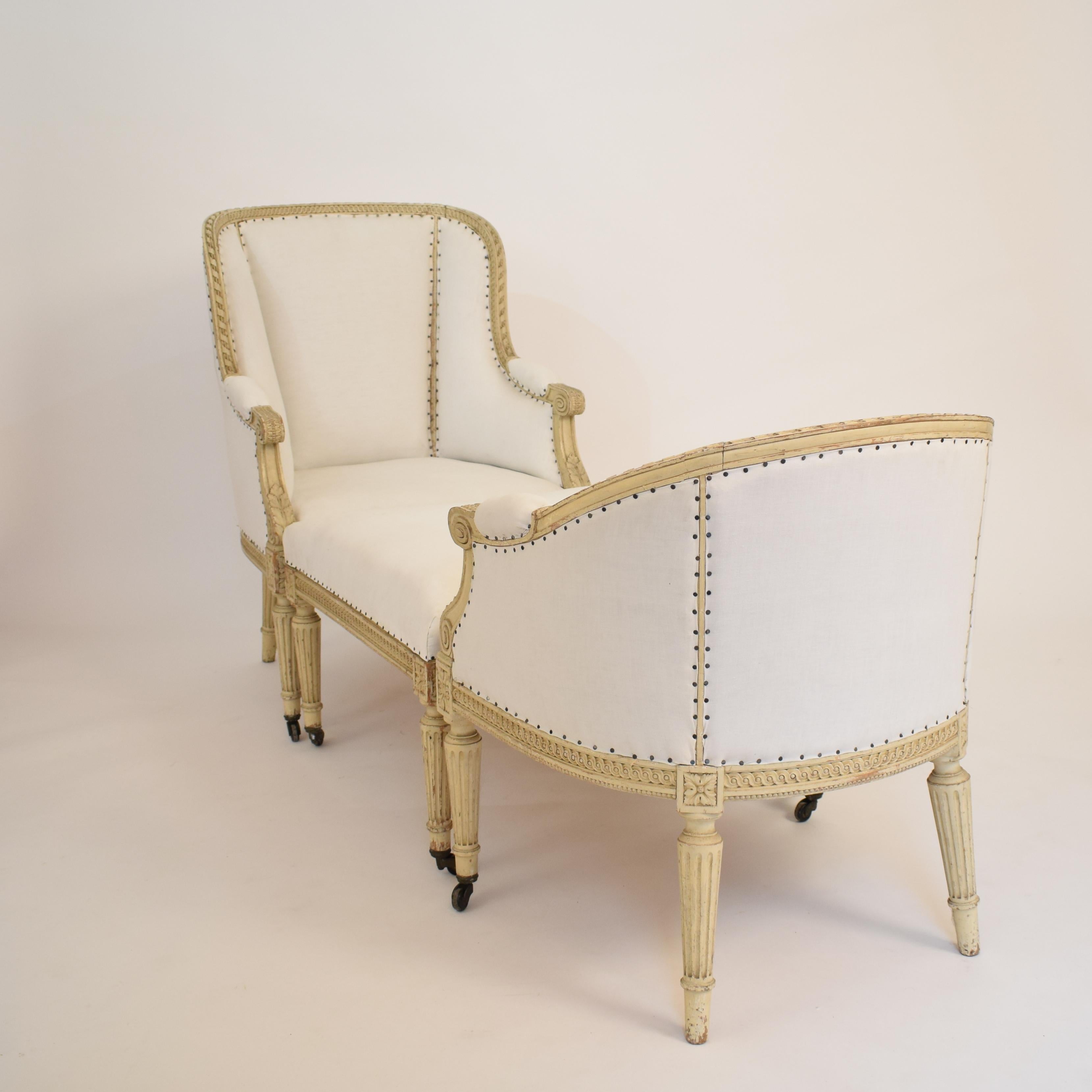 This beautiful Duchesse Brisee comes in the original Lacquer and was re-upholstered.
It was made in the 1850s in the Louis XVI style.
 