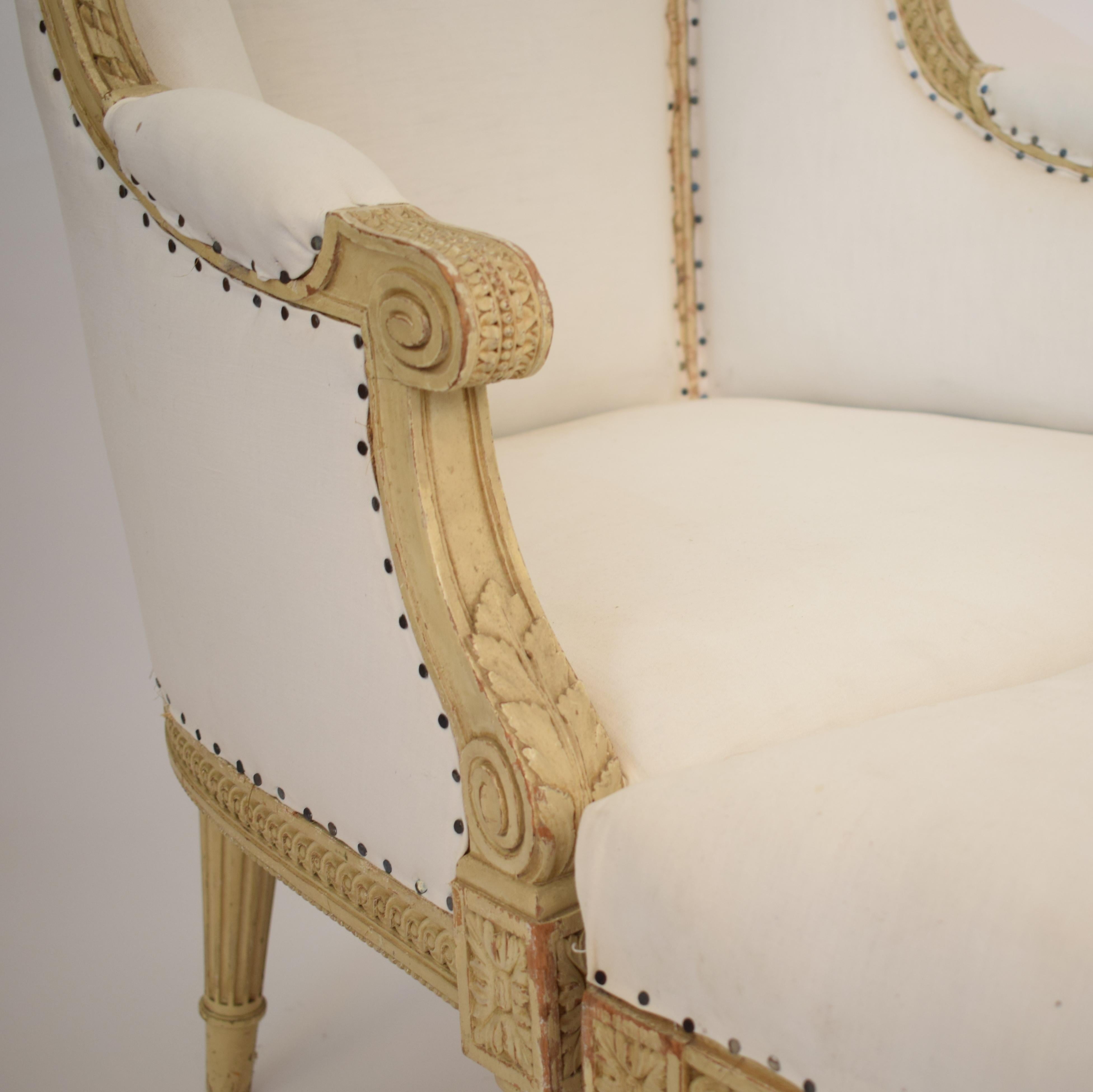 Mid-19th Century 1850s Louis XVI Style Duchesse Brisee in Original Lacquer and Re-Upholstered