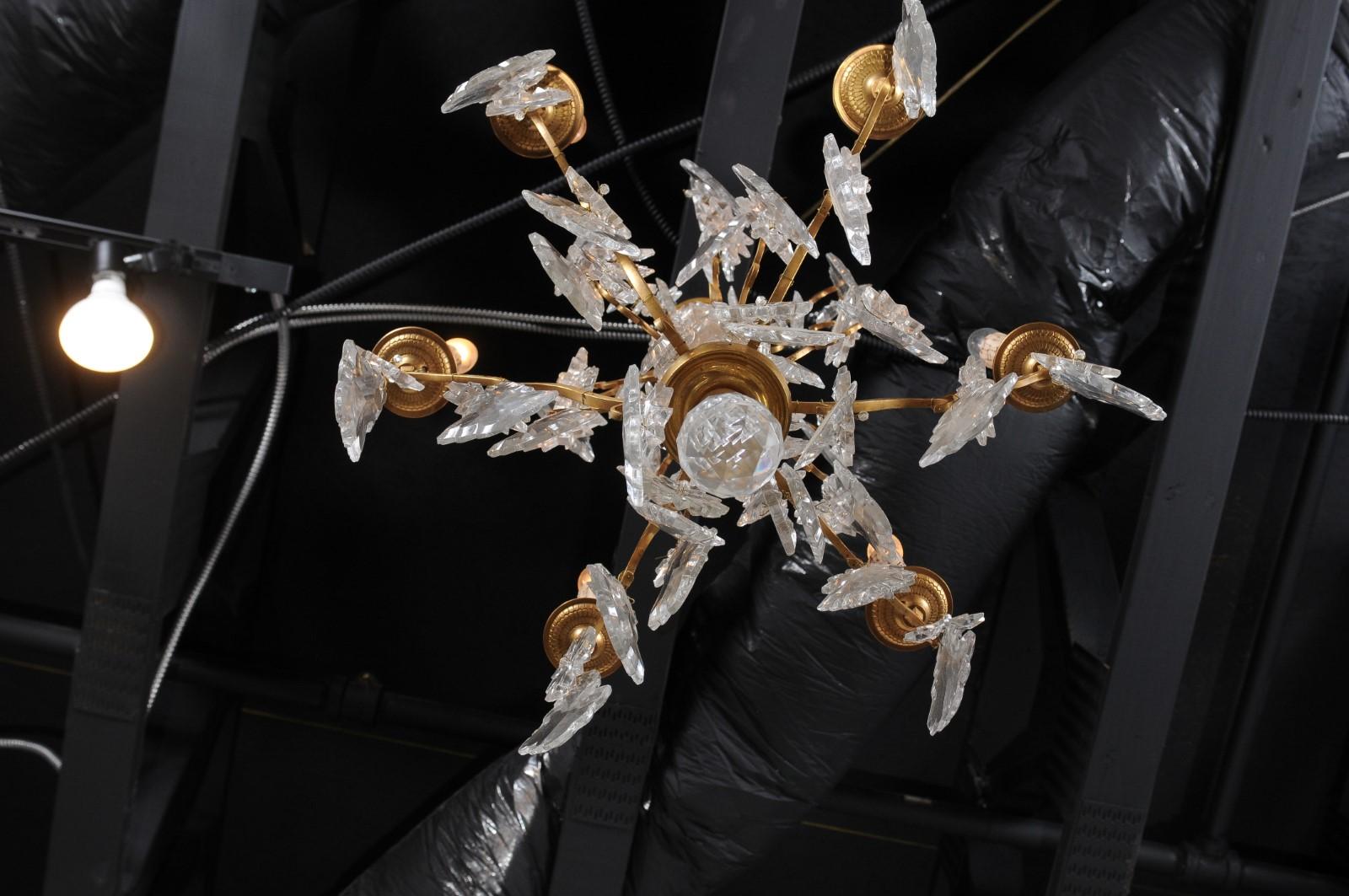 1850s Napoleon III Six-Light Crystal and Brass Chandelier with Pendeloques For Sale 10