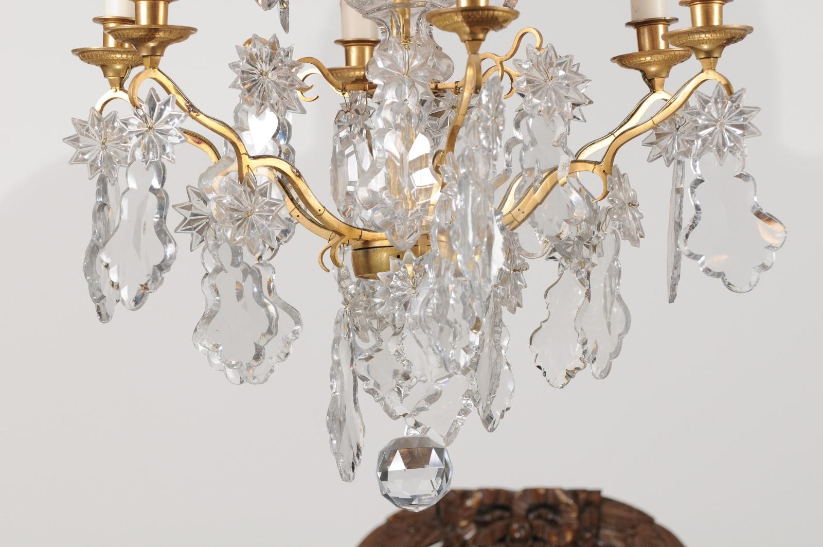 French 1850s Napoleon III Six-Light Crystal and Brass Chandelier with Pendeloques For Sale